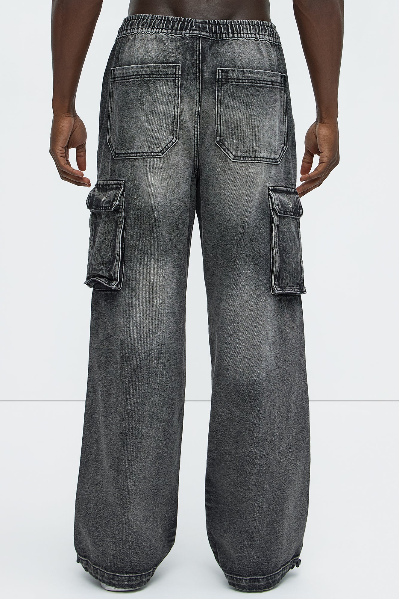 Stretch Waist Relaxed Baggy Jeans - Black Wash - Image 5