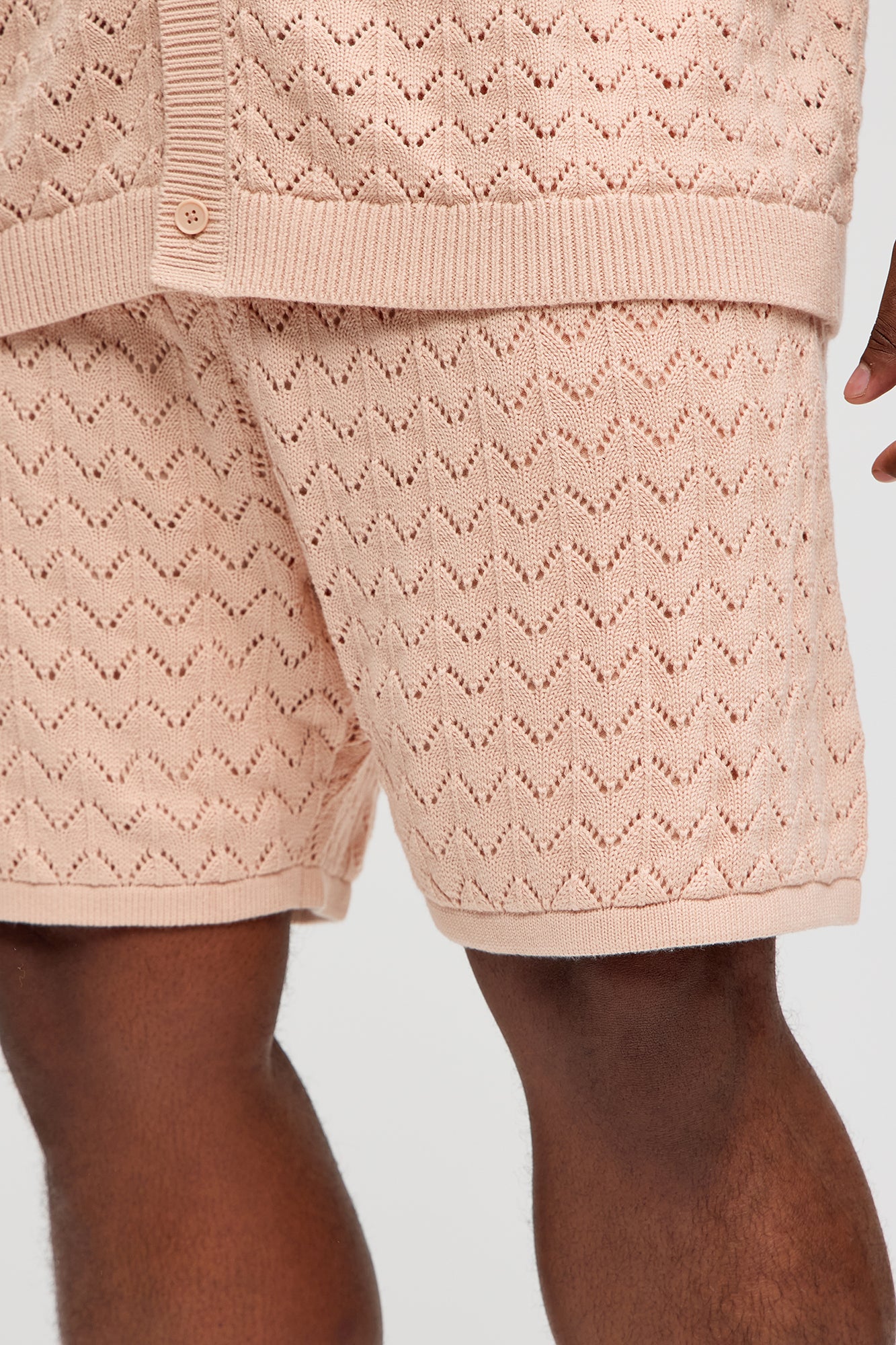 Waterfall Texture Open Knit Shorts - Mauve - Image 7