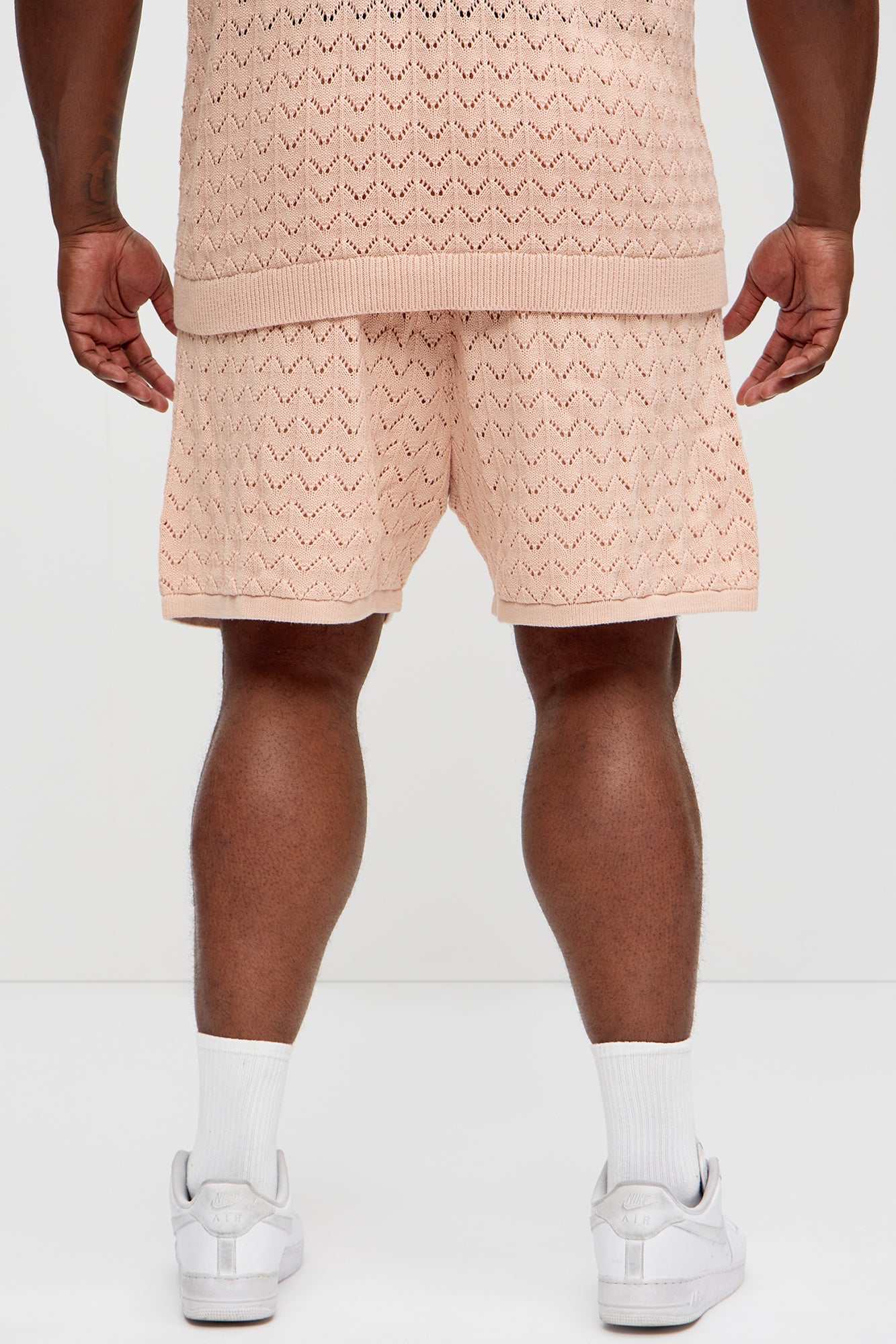 Waterfall Texture Open Knit Shorts - Mauve - Image 8