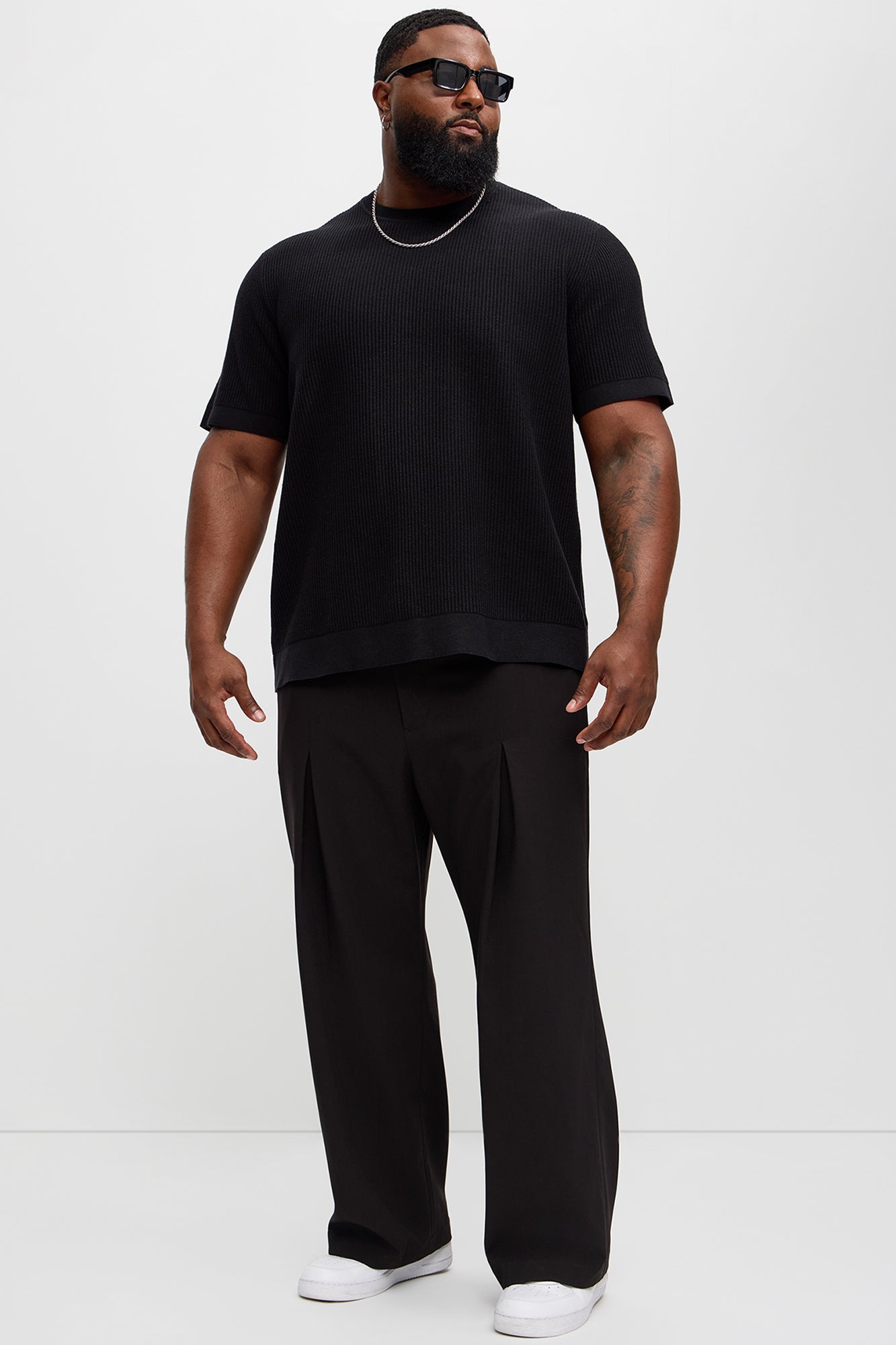 Rib Textured Knit Relaxed Tee - Black - Image 6