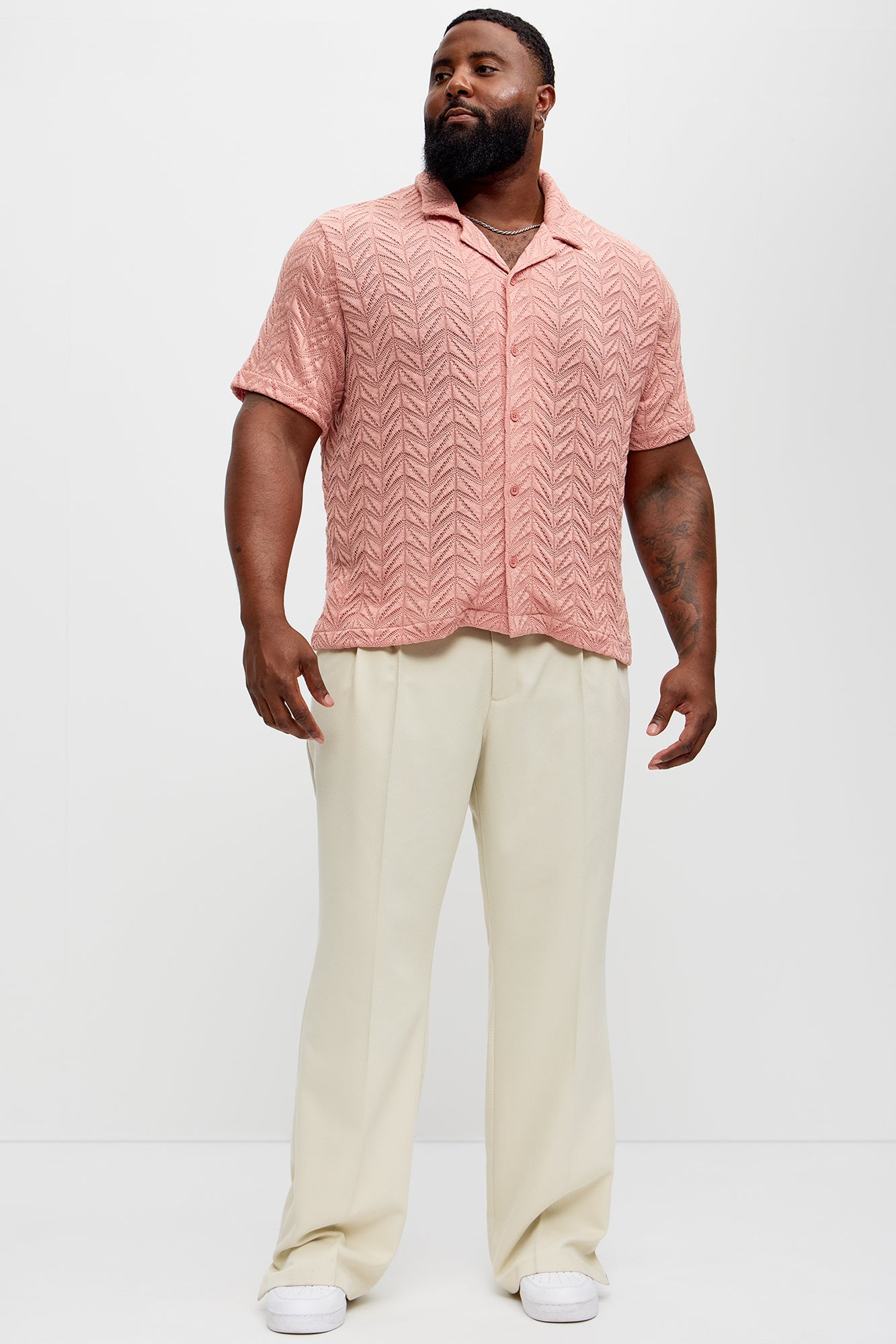 Bellvista Crochet Knitted Cuban Shirt - Pink - Image 6