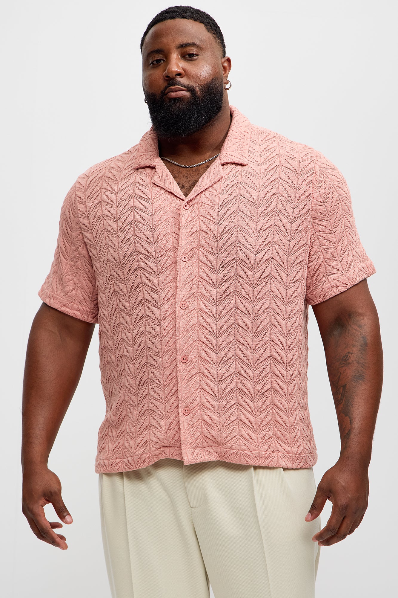 Bellvista Crochet Knitted Cuban Shirt - Pink - Image 5