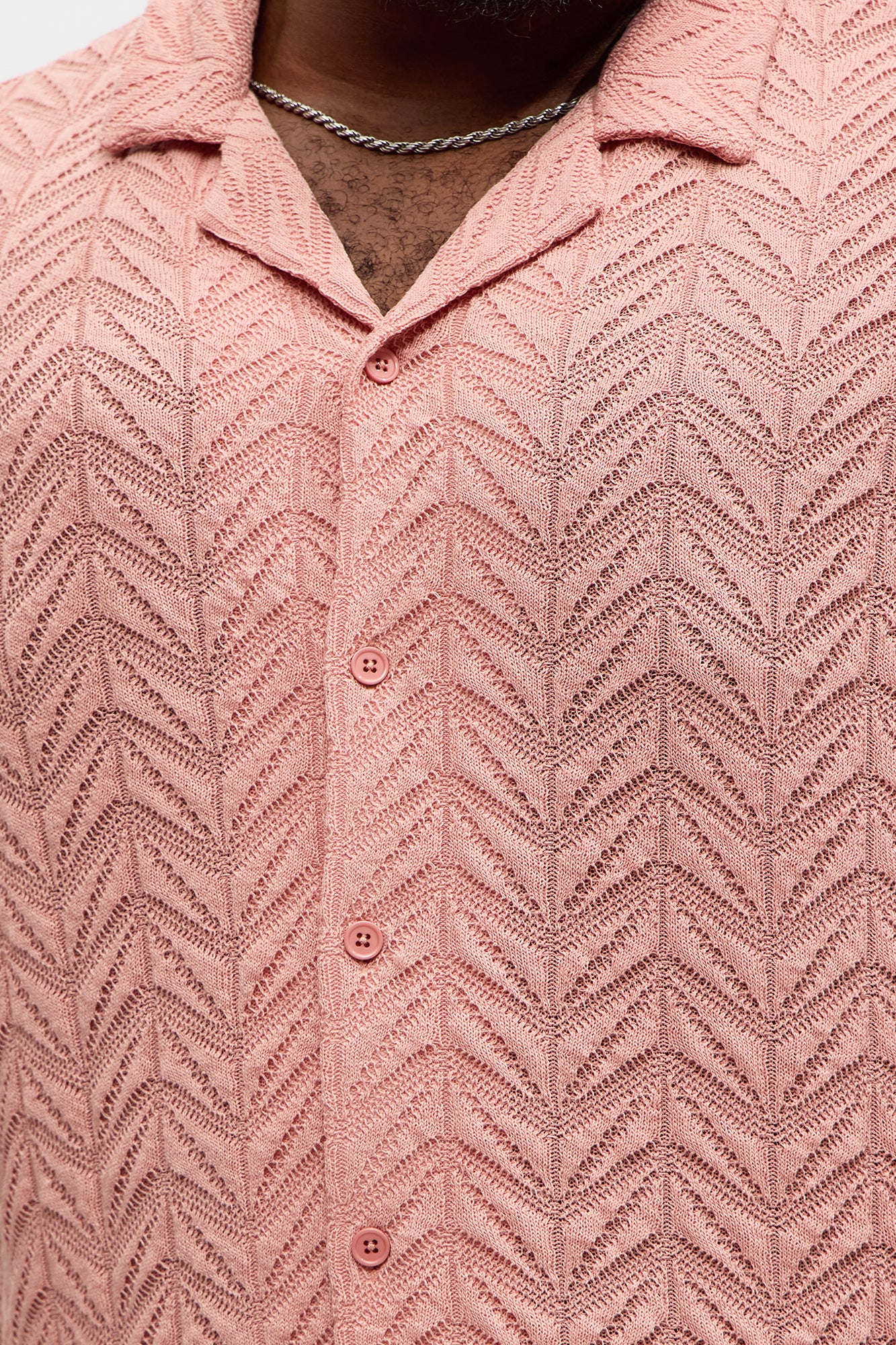 Bellvista Crochet Knitted Cuban Shirt - Pink - Image 7