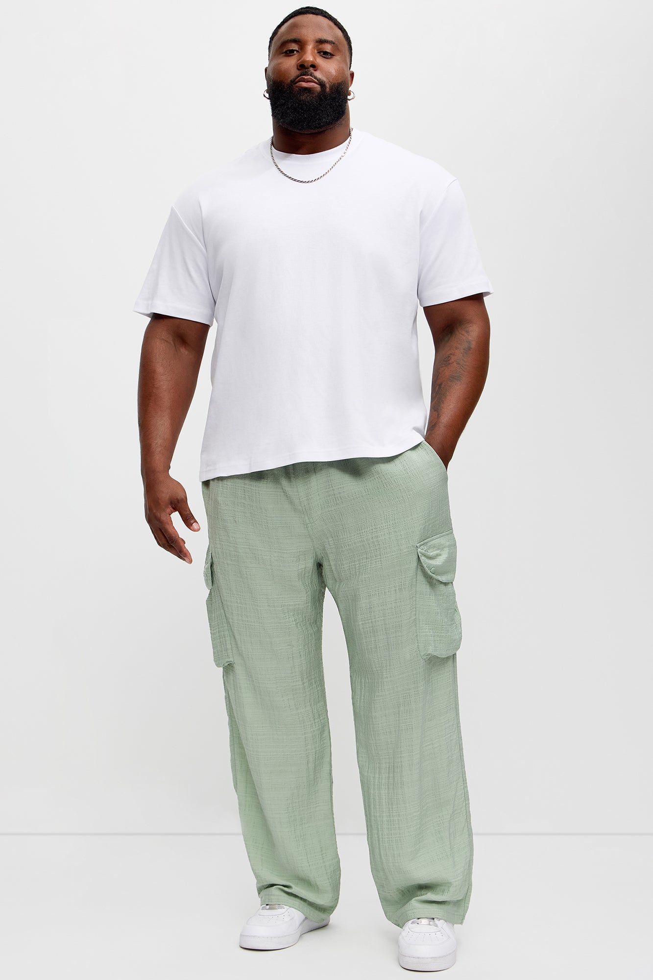 Crinkle Texture Belted Pants - Sage - Image 7
