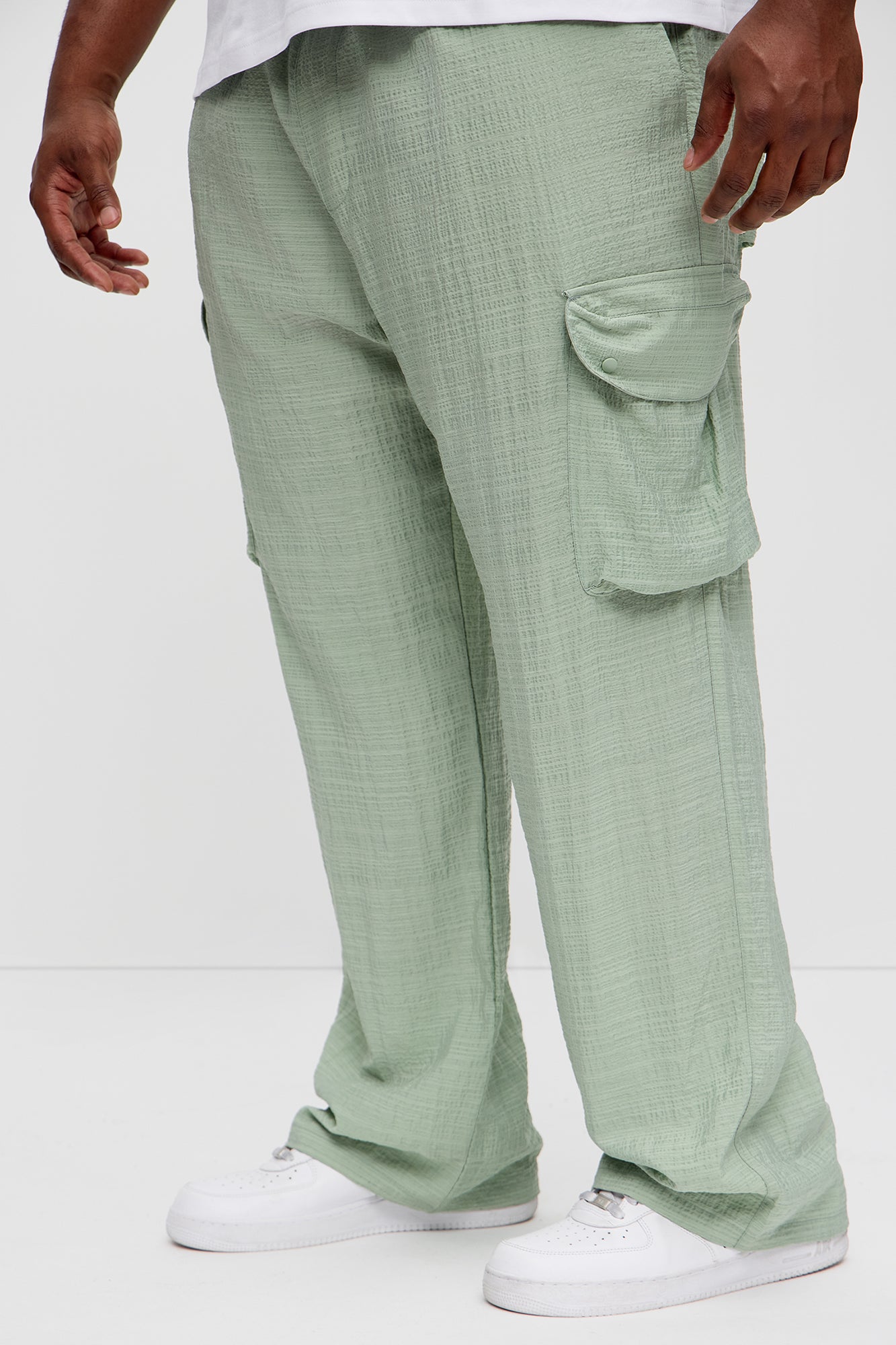 Crinkle Texture Belted Pants - Sage - Image 8
