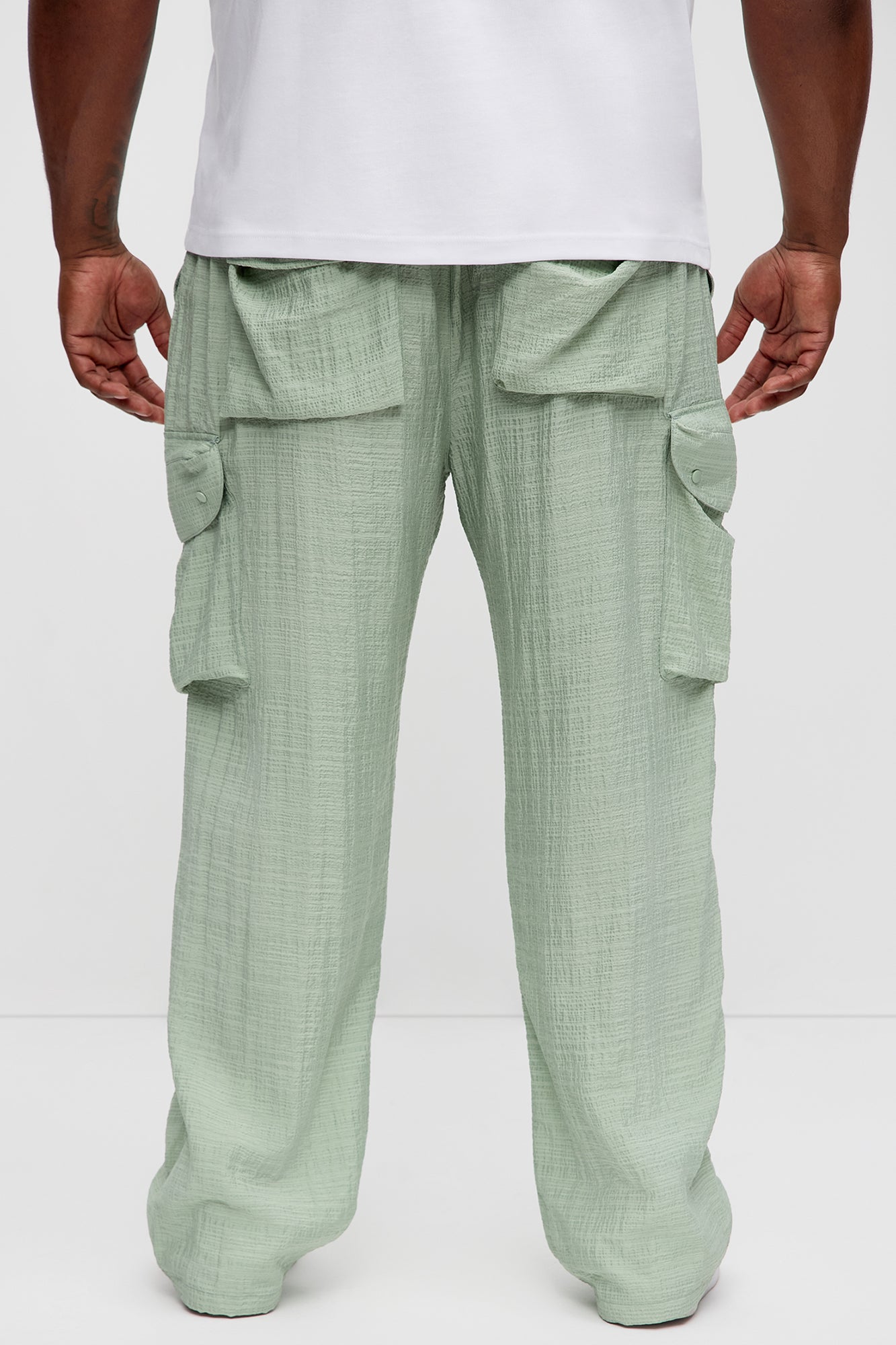 Crinkle Texture Belted Pants - Sage - Image 9