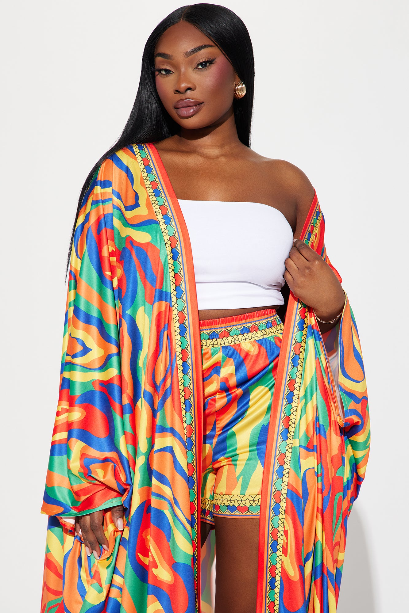 Forever With You Kimono Short Set - Yellow/combo - Image 6