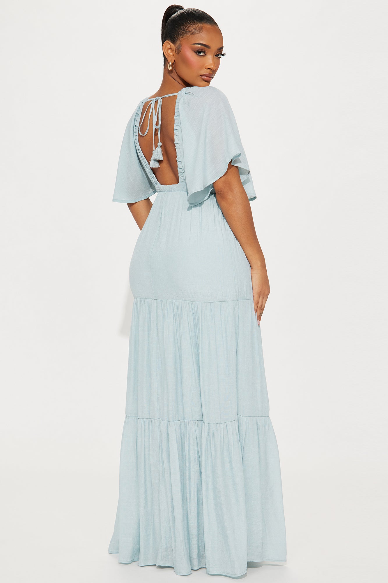 Elena Ruffle Maxi Dress - Light Blue - Image 3