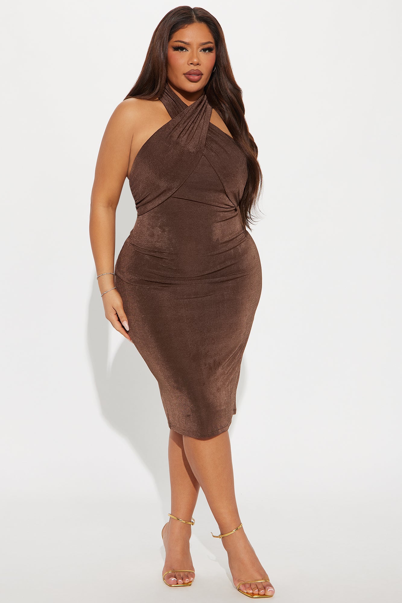 Slinky Caro Double Lined Midi Dress - Taupe - Image 6