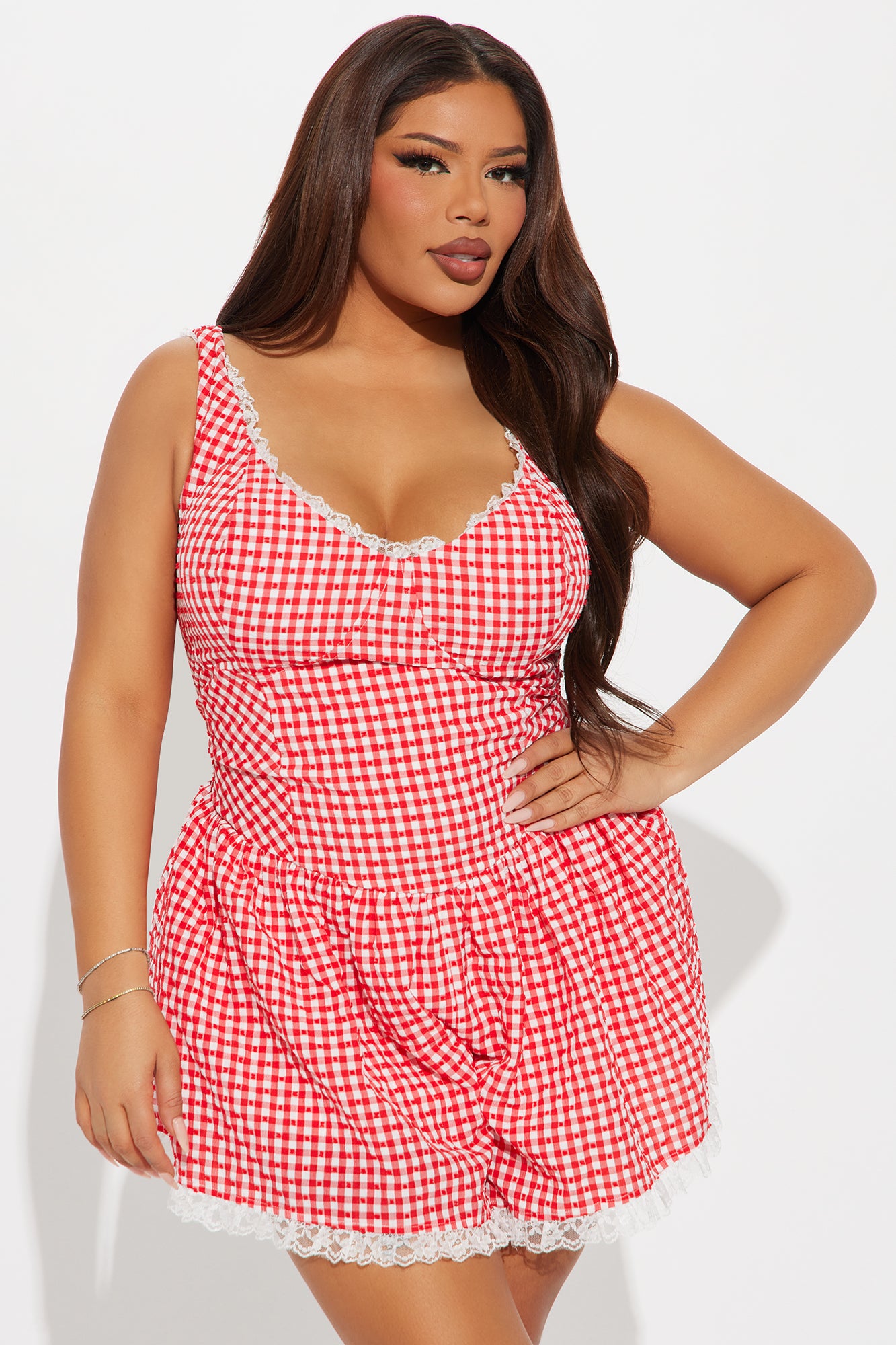 Daydreaming Gingham Romper - Red/combo - Image 5
