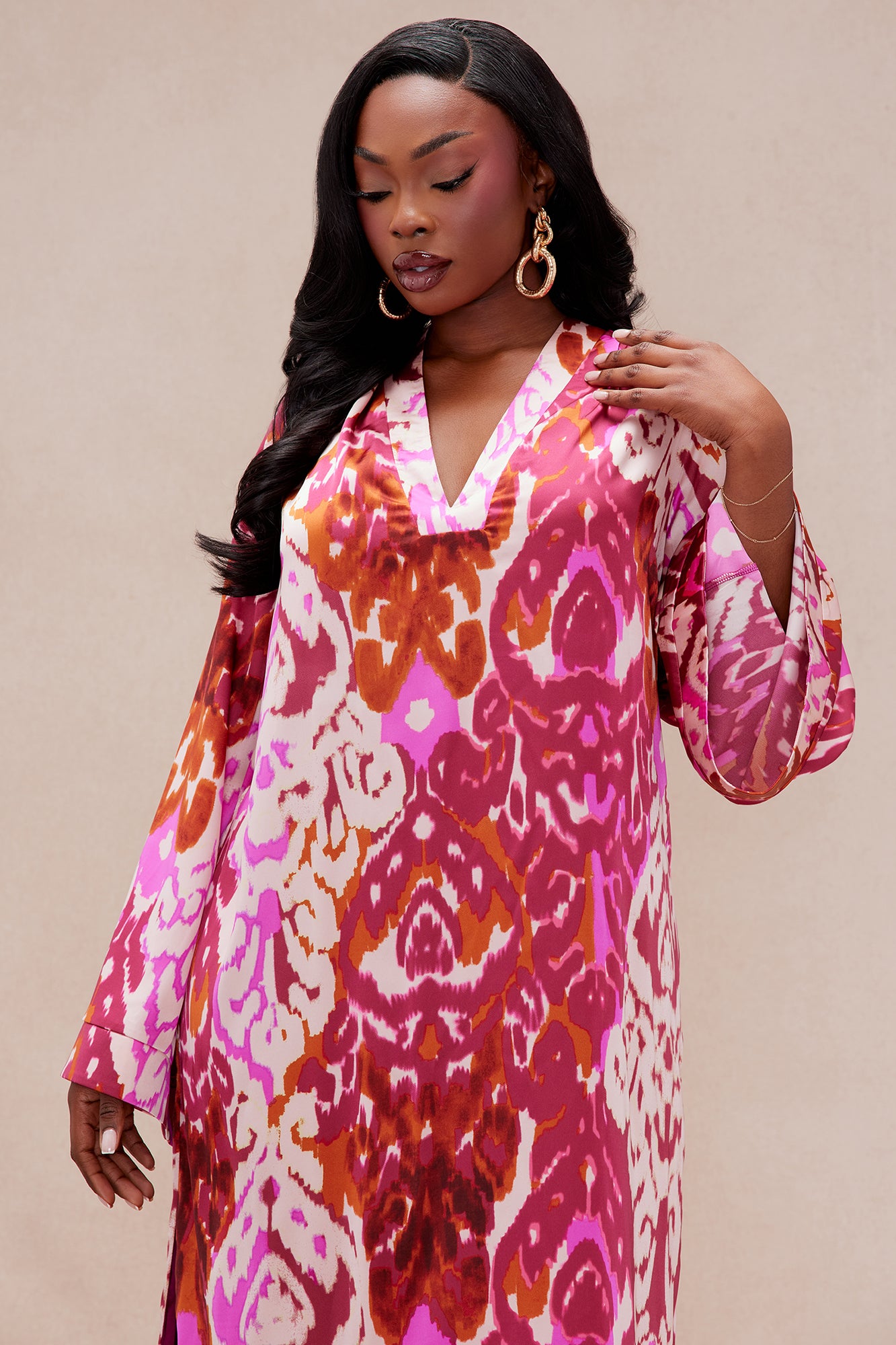 Sasha Satin Kaftan Maxi Dress - Fuchsia/combo - Image 5