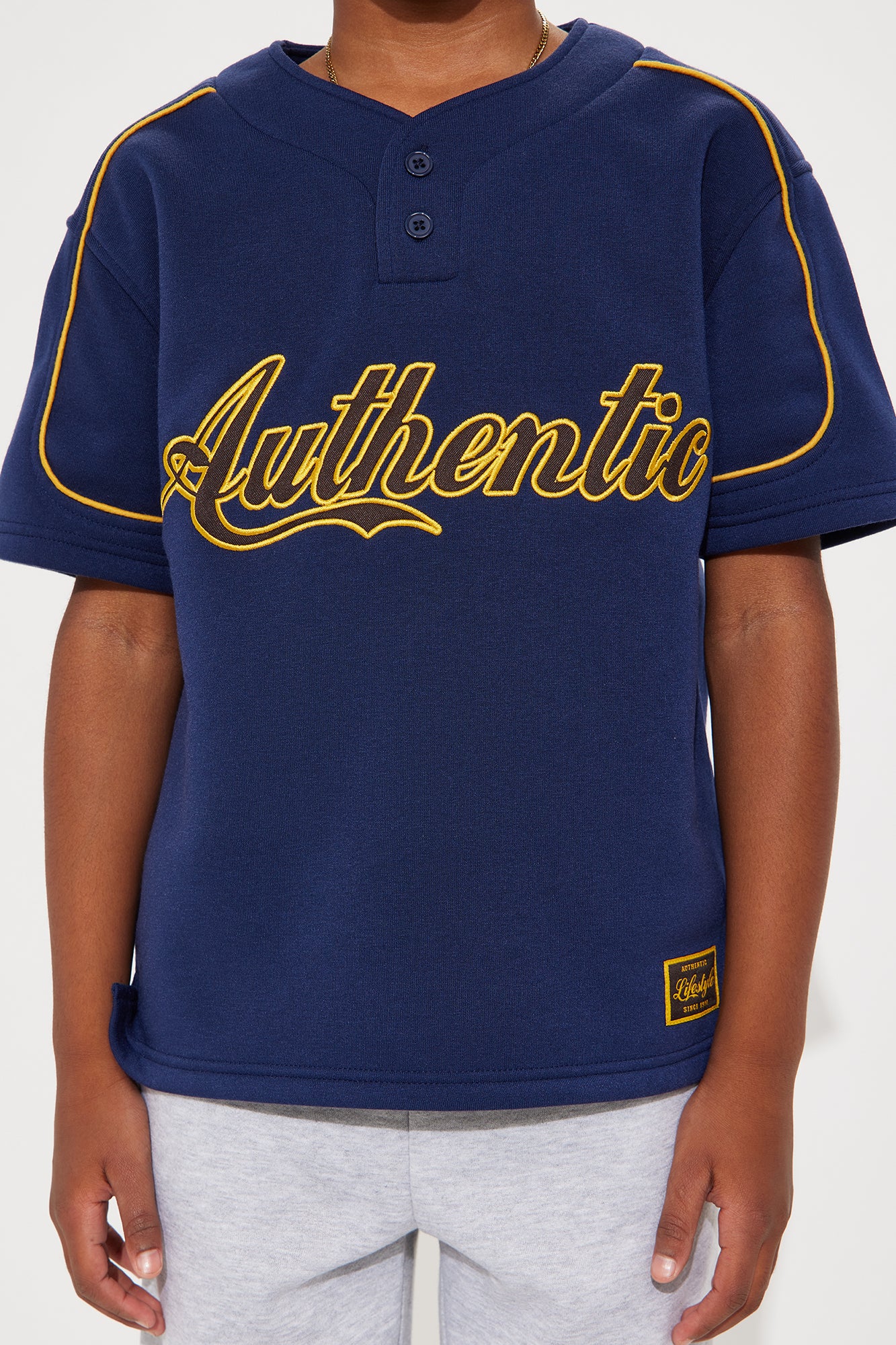 Mini Authentic Short Sleeve Henley - Navy - Image 3