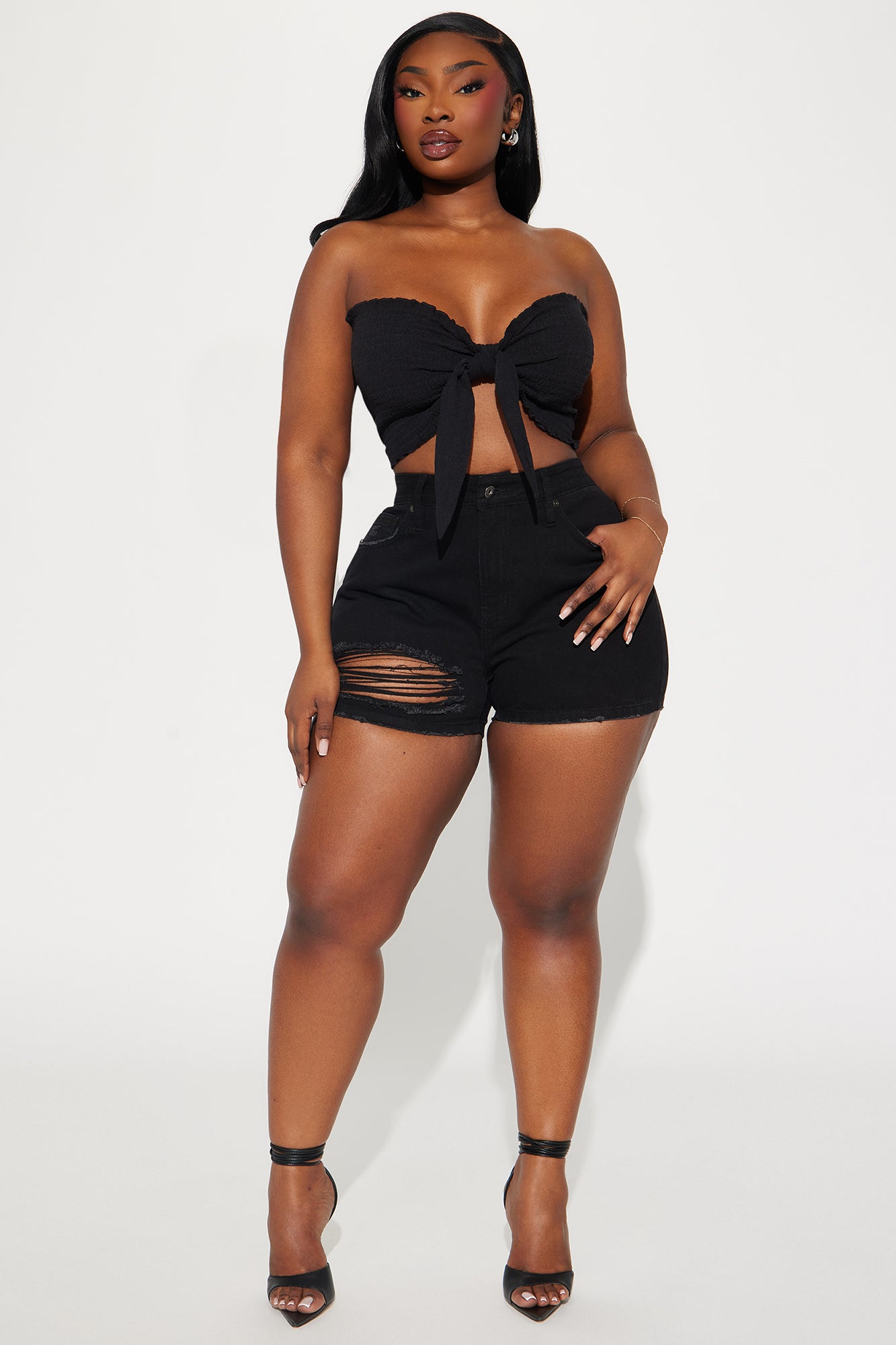 On Your Mind Stretch Ripped Denim Shorts - Black - Image 5