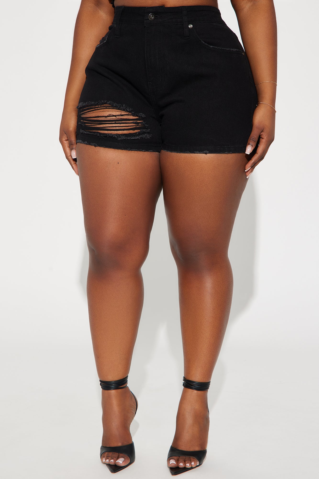 On Your Mind Stretch Ripped Denim Shorts - Black - Image 4