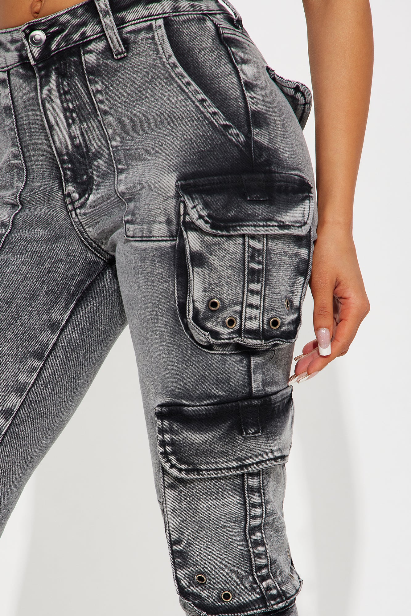 Dealing With It Cargo Stretch Skinny Jeans - Acid Wash Black - Image 3