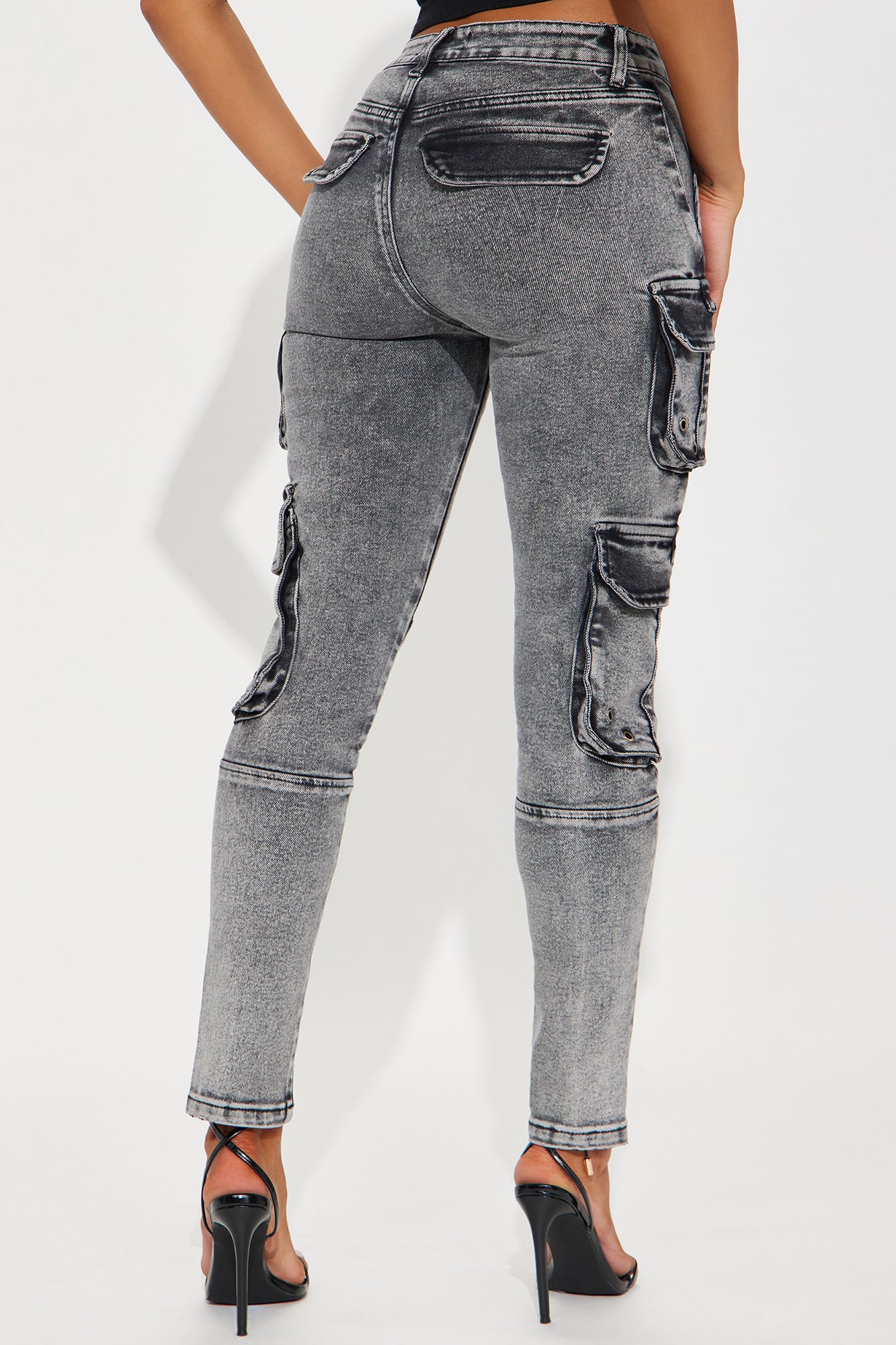 Dealing With It Cargo Stretch Skinny Jeans - Acid Wash Black - Image 4