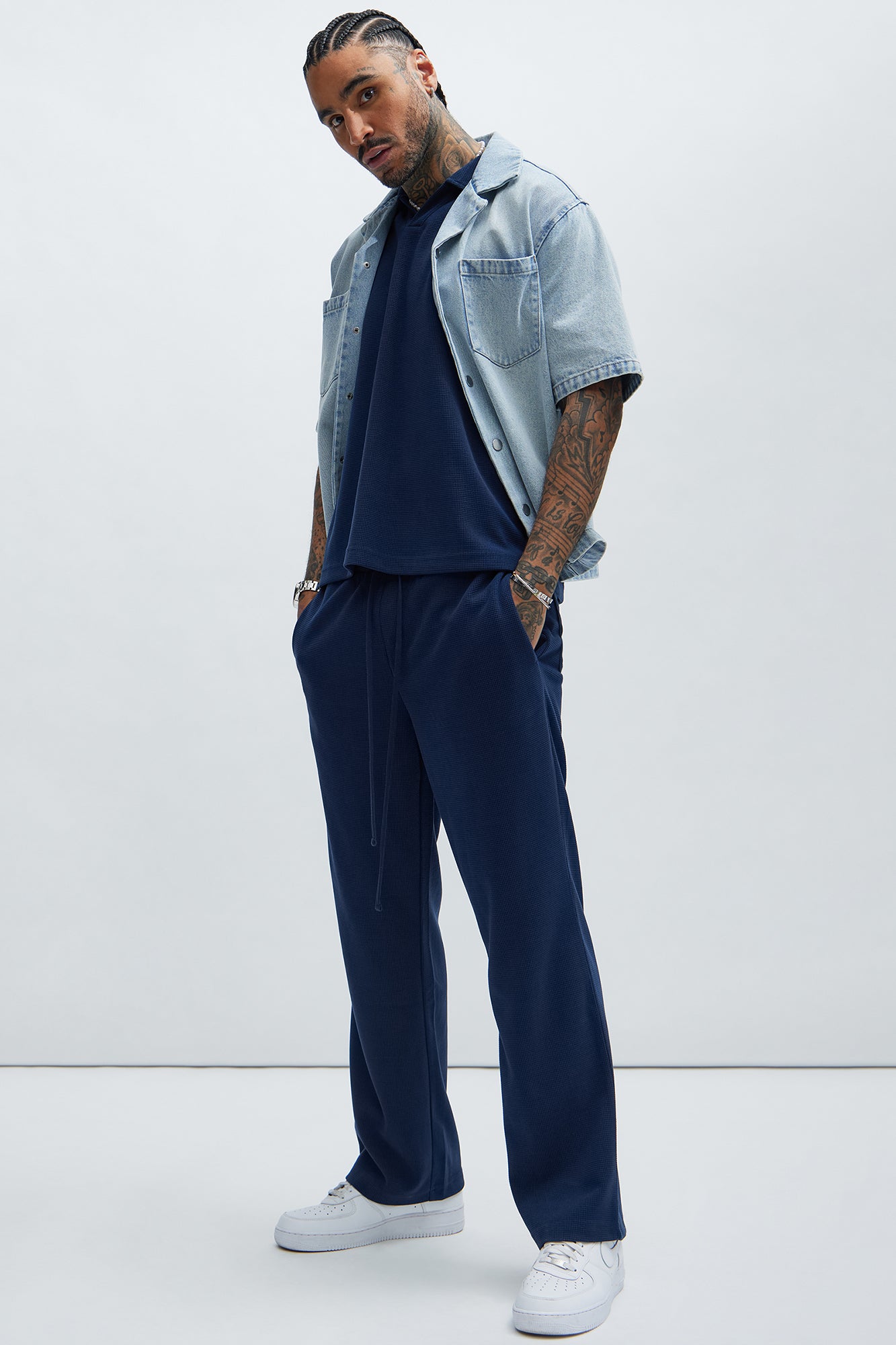 Cairo Textured Straight Pants - Navy - Image 3