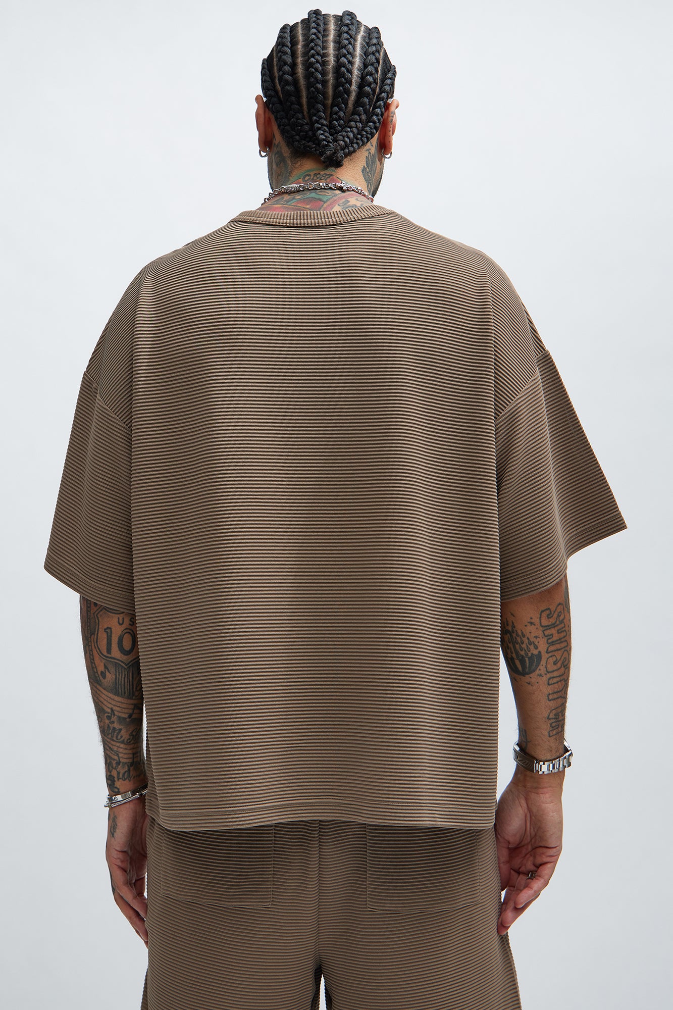 Zyler Textured Boxy Short Sleeve Tee - Taupe - Image 3