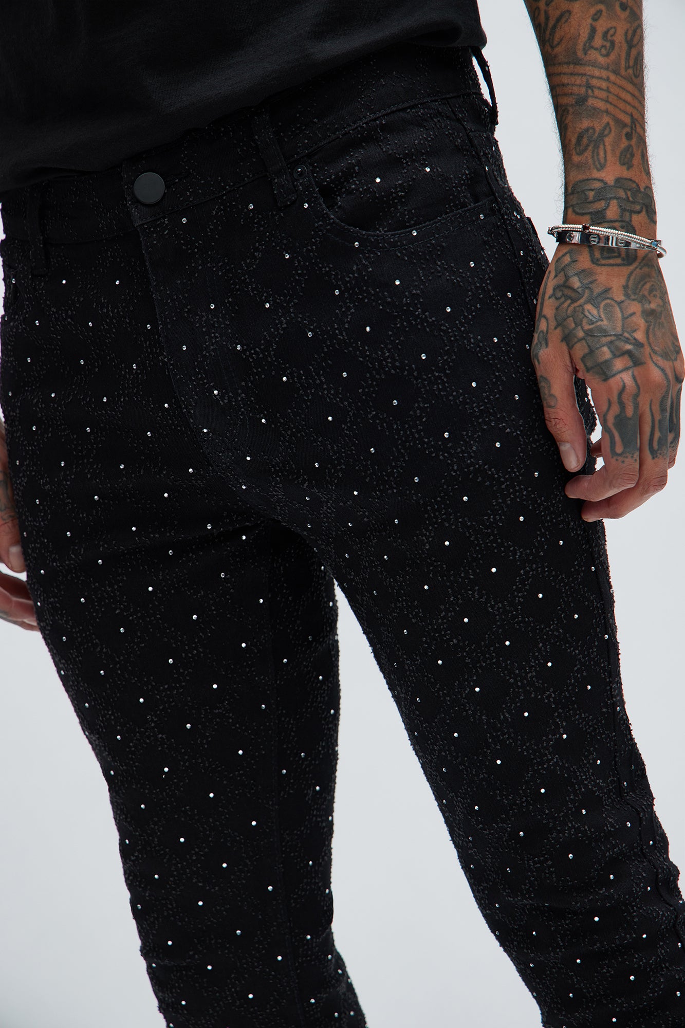 I Be Jeweled Stacked Skinny Flare Jeans - Black - Image 4