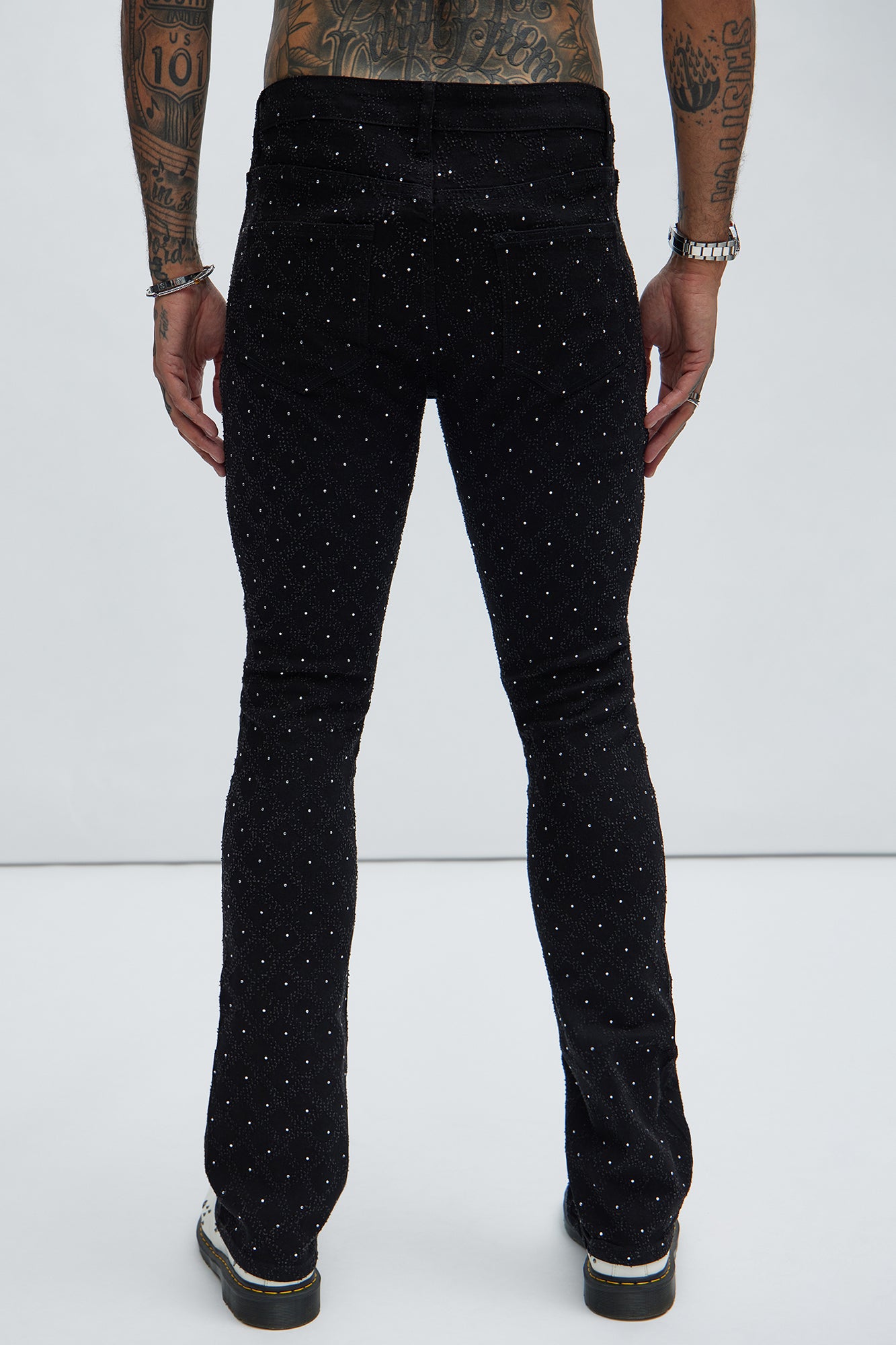 I Be Jeweled Stacked Skinny Flare Jeans - Black - Image 5