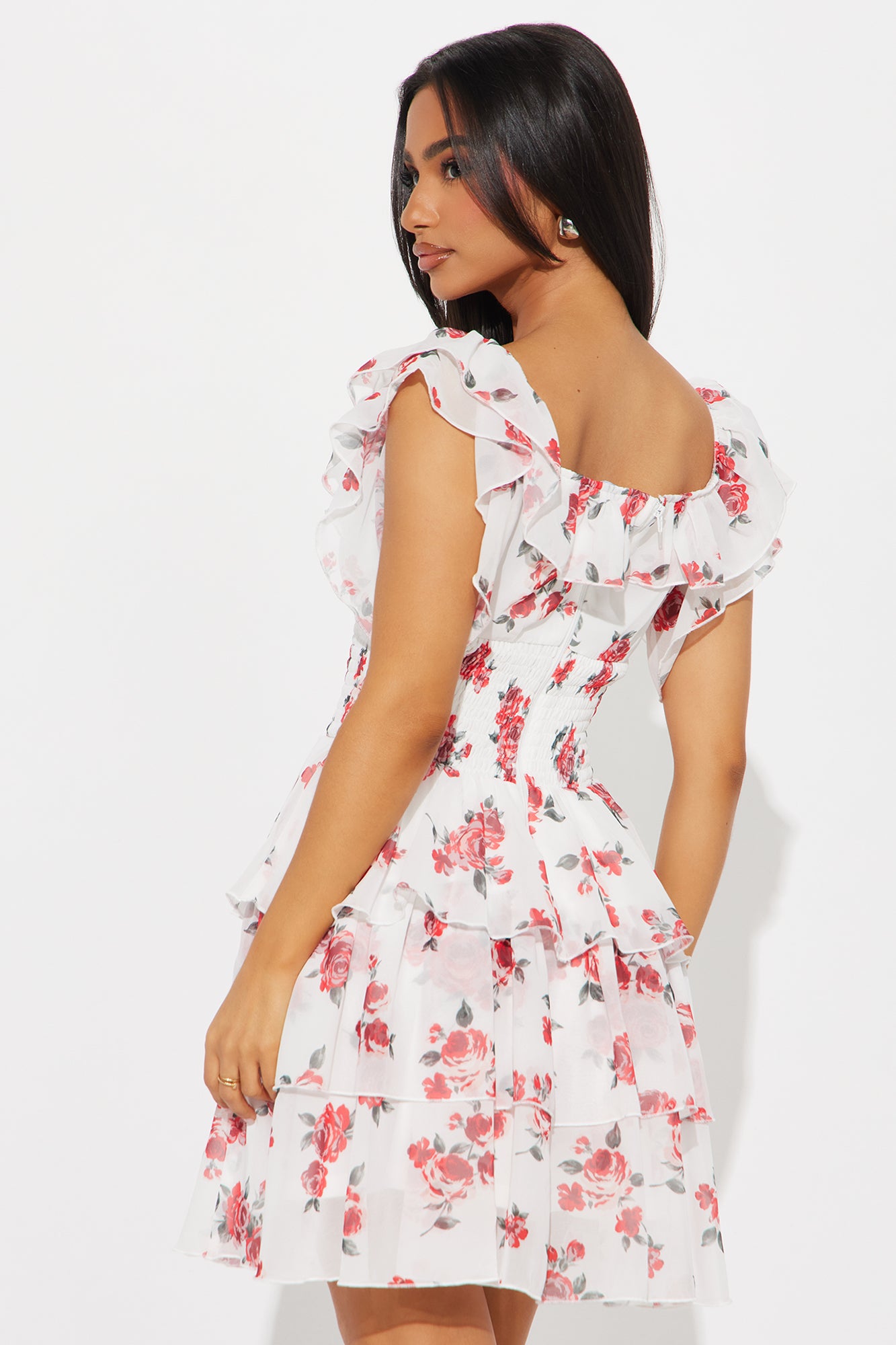 Rosanna Floral Mini Dress - Red/White - Image 3