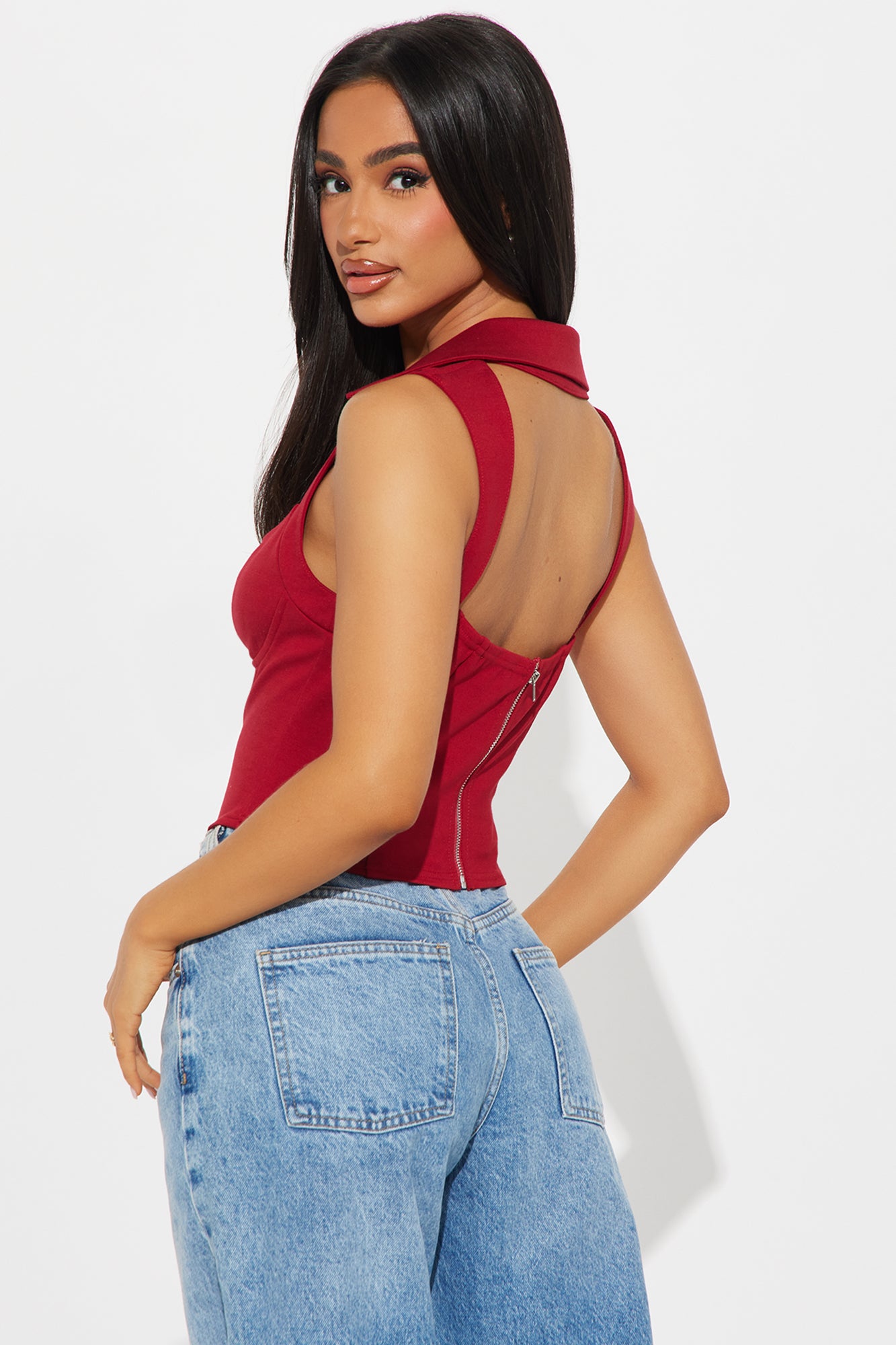 The Mia Double Lined Ponte Corset Top - Red - Image 3