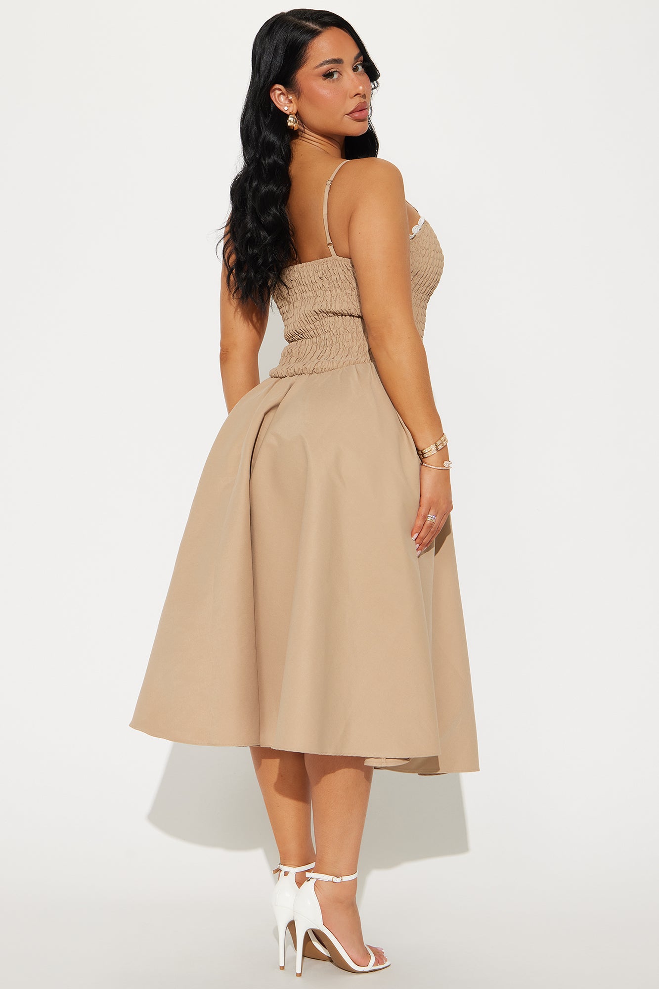 Tia Smocked Midi Dress - Mocha - Image 3