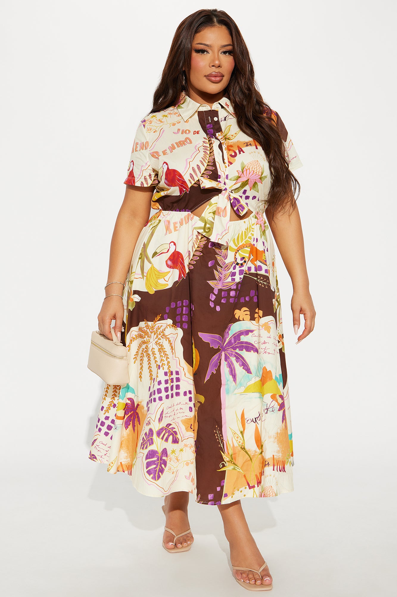 Vacation Mode Collared Midi Dress - Brown/combo - Image 4