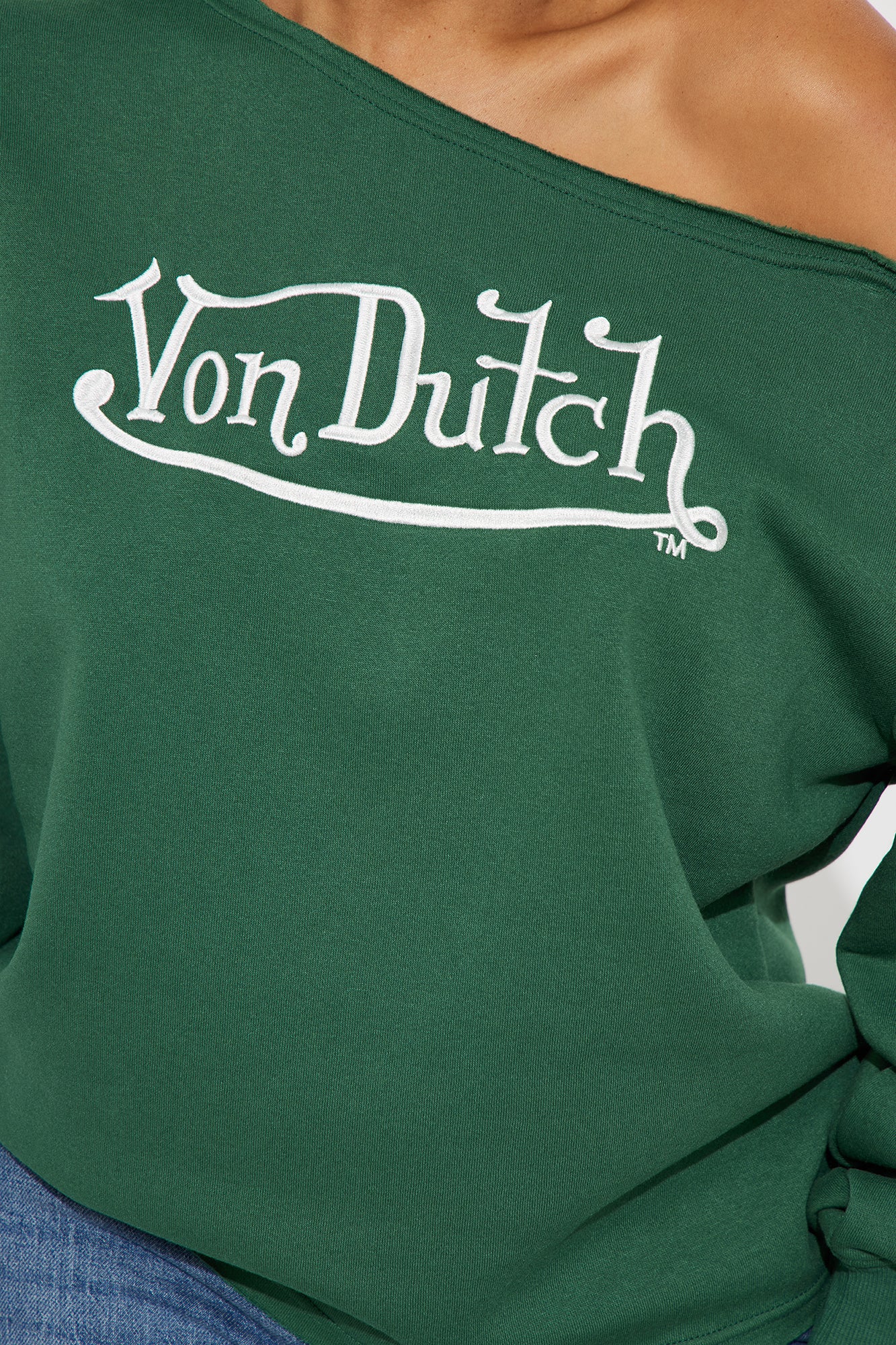 Von Dutch Princess Off Shoulder Sweatshirt - Hunter Green - Image 3