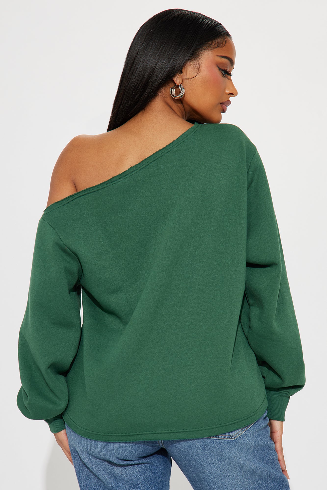 Von Dutch Princess Off Shoulder Sweatshirt - Hunter Green - Image 4