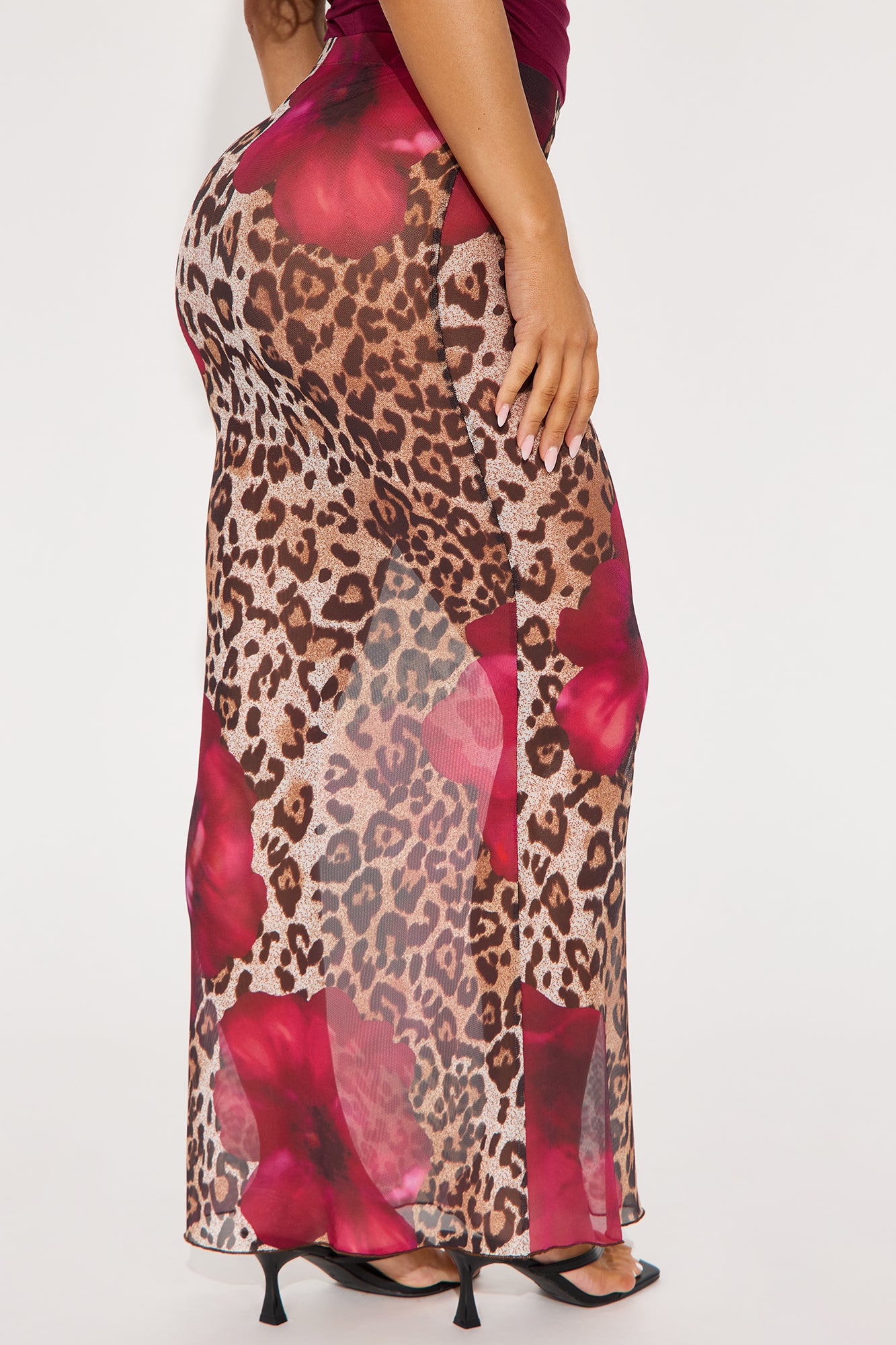 Keep Up Sheer Leopard Floral Mesh Maxi Skirt - Brown/combo - Image 3