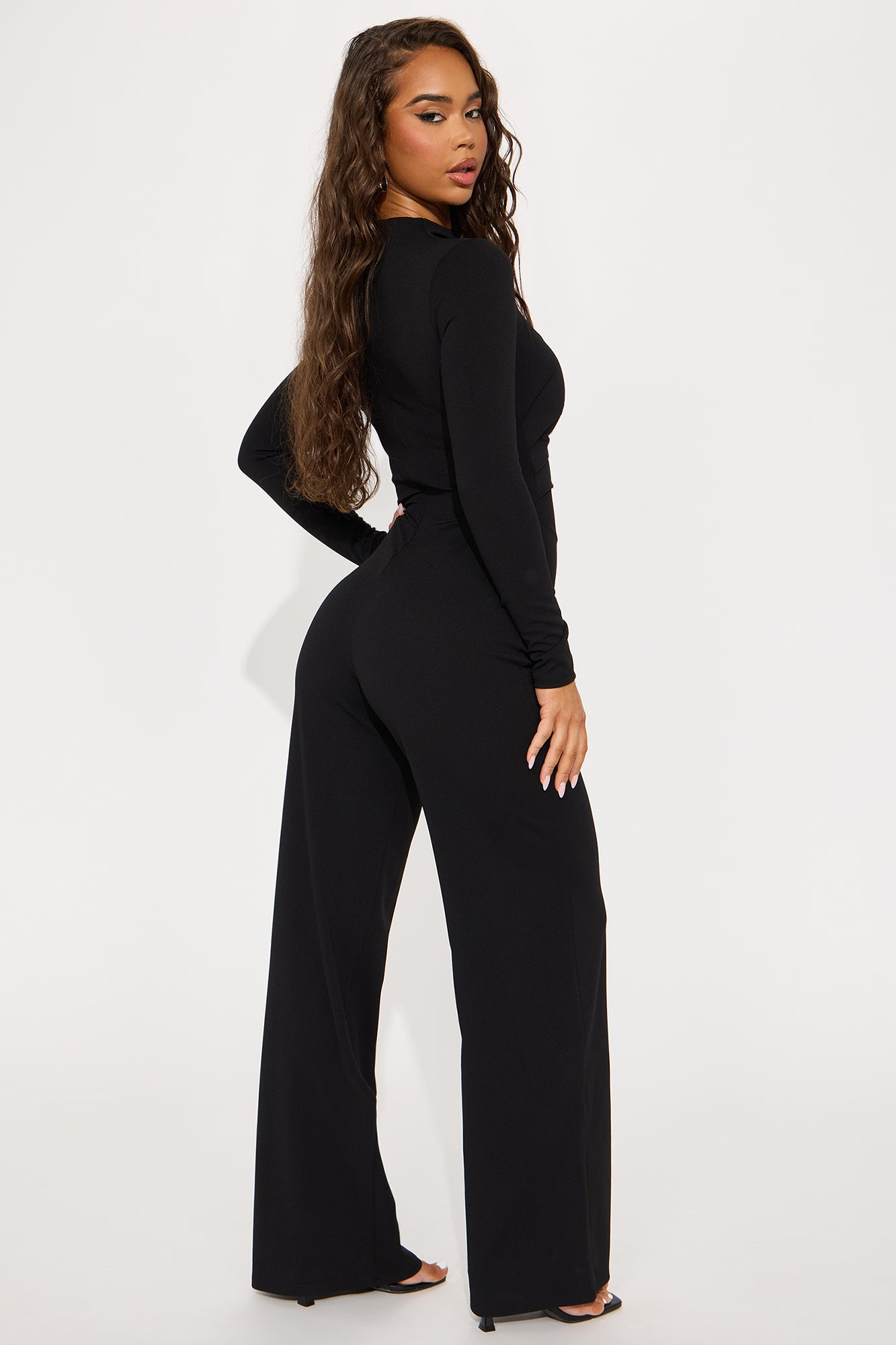 Dusk To Dawn Crepe Wide Leg Jumpsuit - Black - Image 3