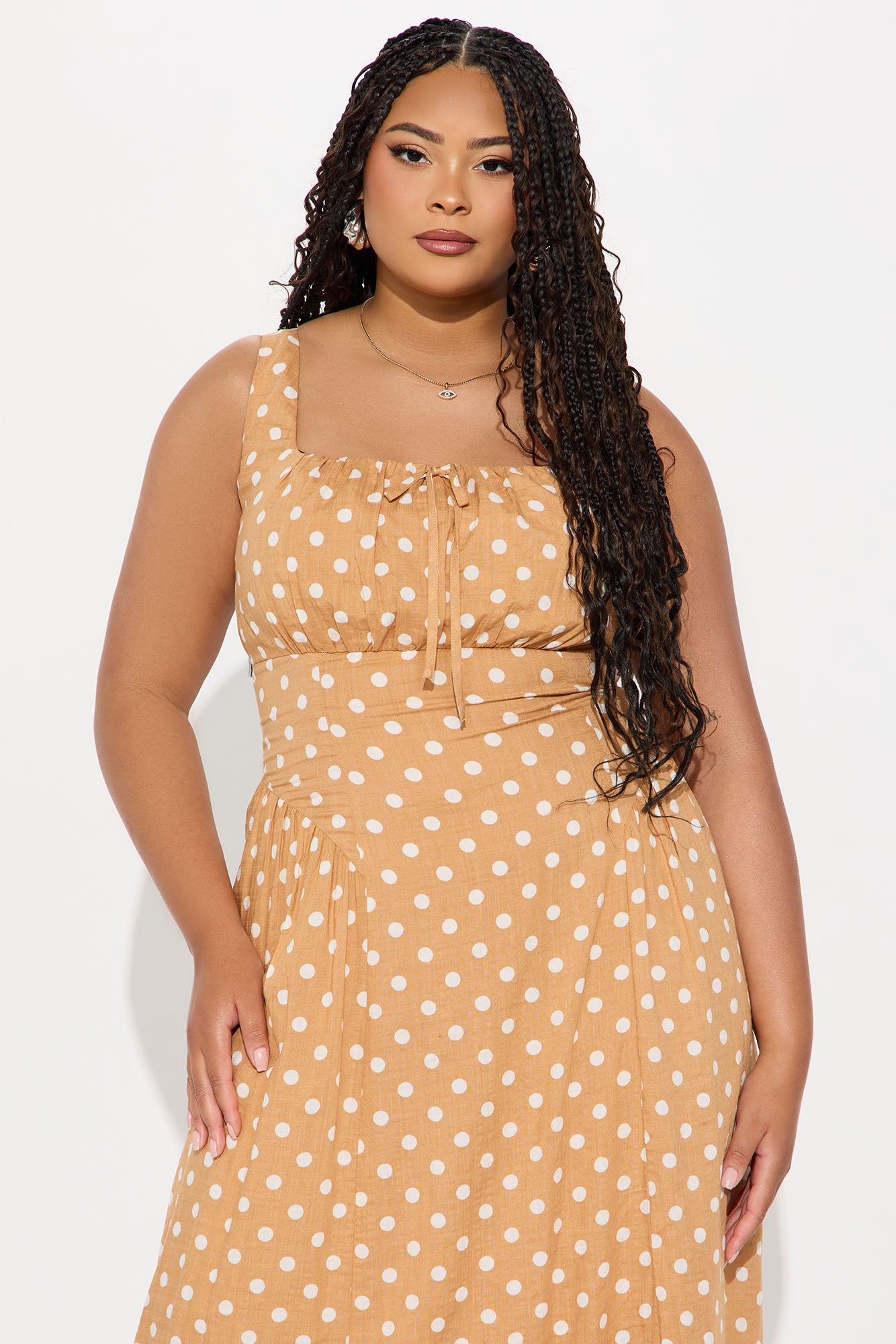 Good Impression Polka Dot Midi Dress - Tan - Image 5