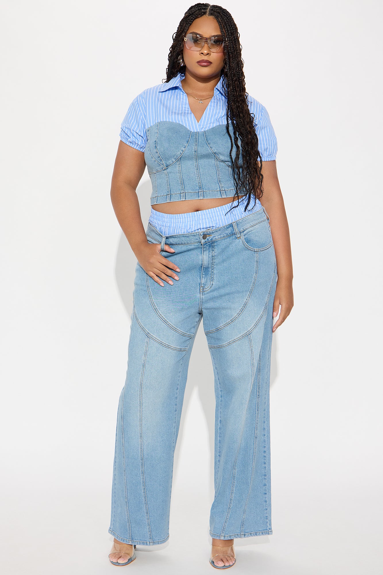 Daria Denim Boxer Pant Set - Blue Wash - Image 4