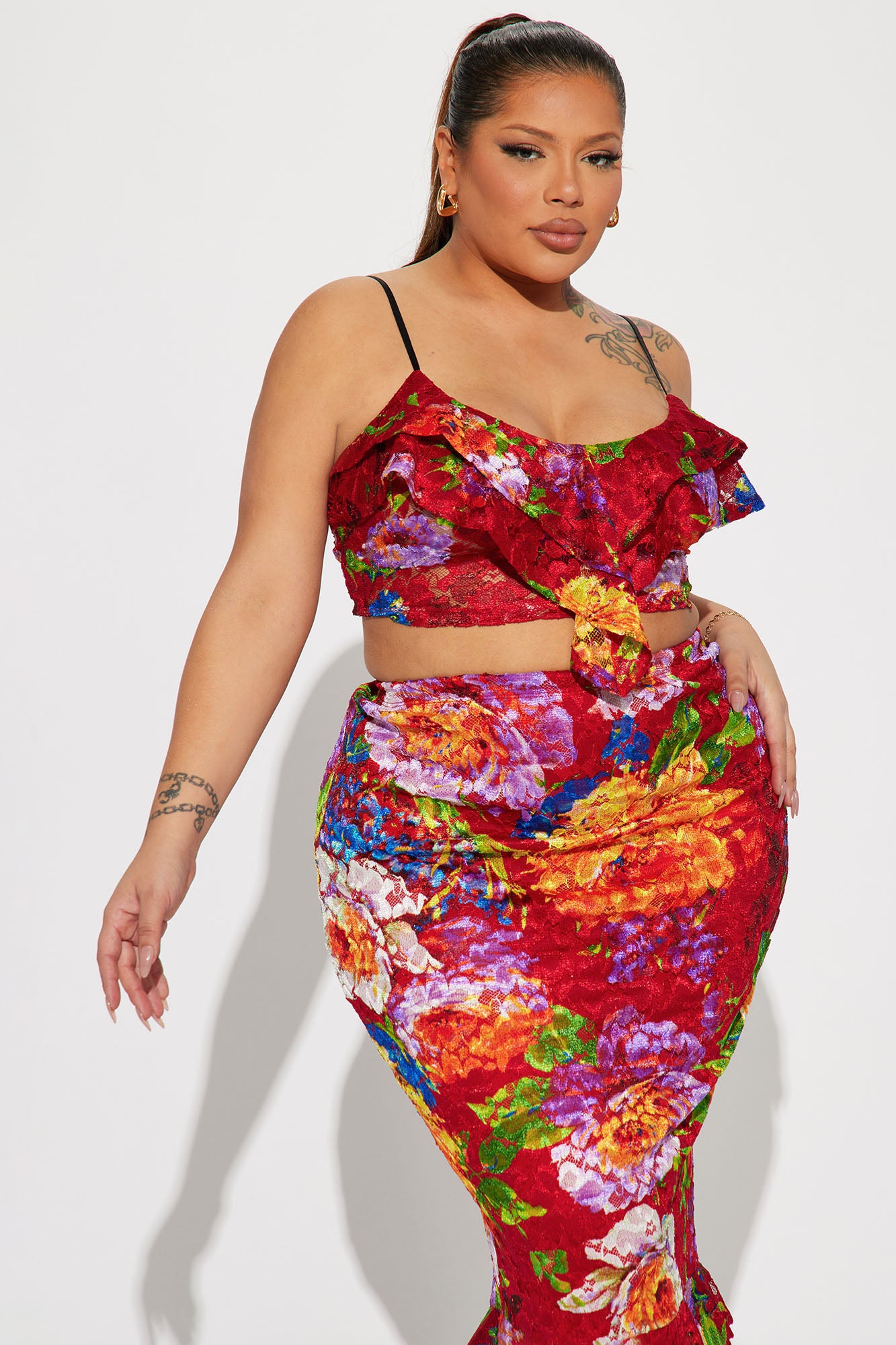 Floral Mindset Ruffle Skirt Set - Red/combo - Image 5