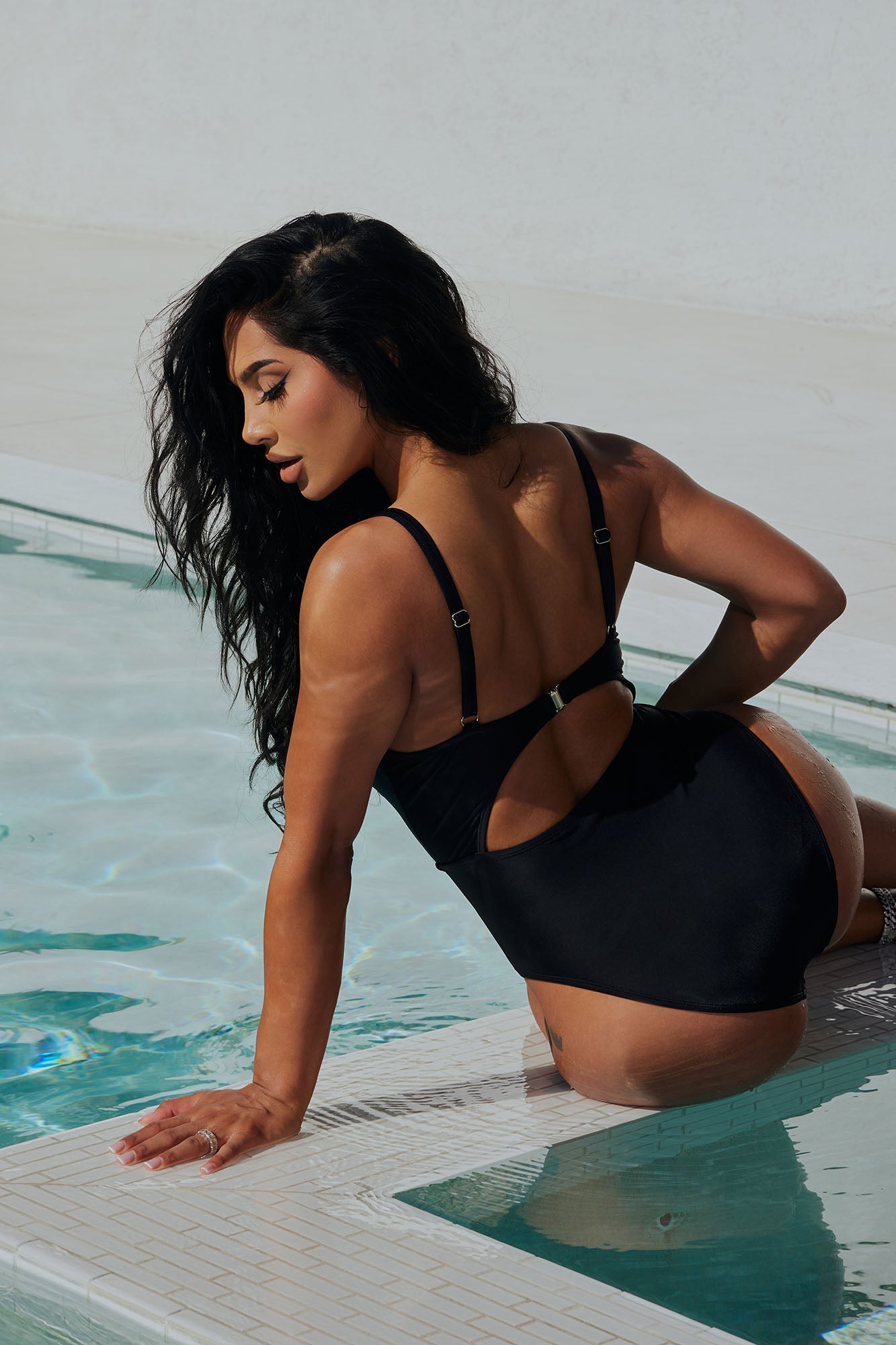 Rachel Cut Out 1 Piece Swimsuit  - Black - Image 3