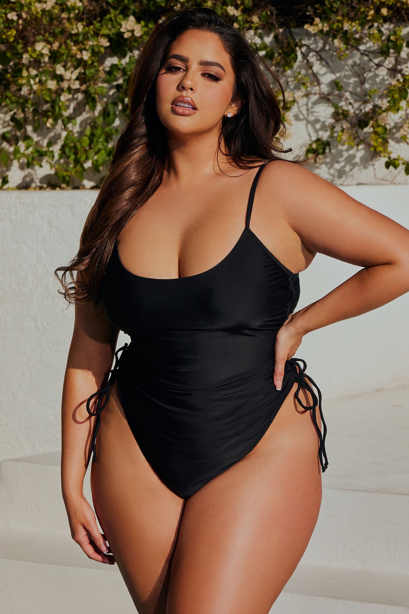 Liza Ruched Thong 1 Piece Swimsuit - Black - Image 4