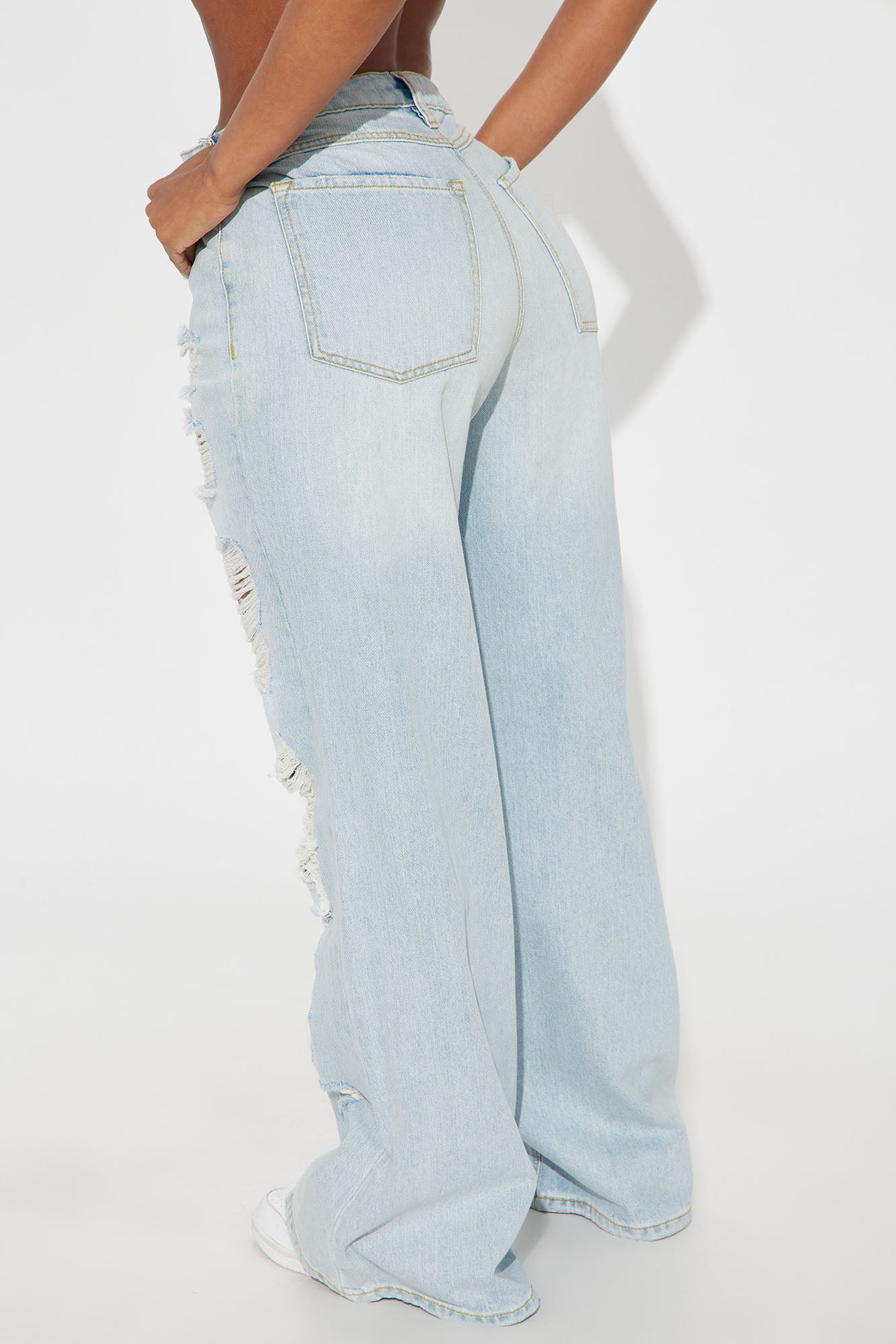 Selby Ripped Non Stretch Wide Leg Jeans - Light Wash - Image 3
