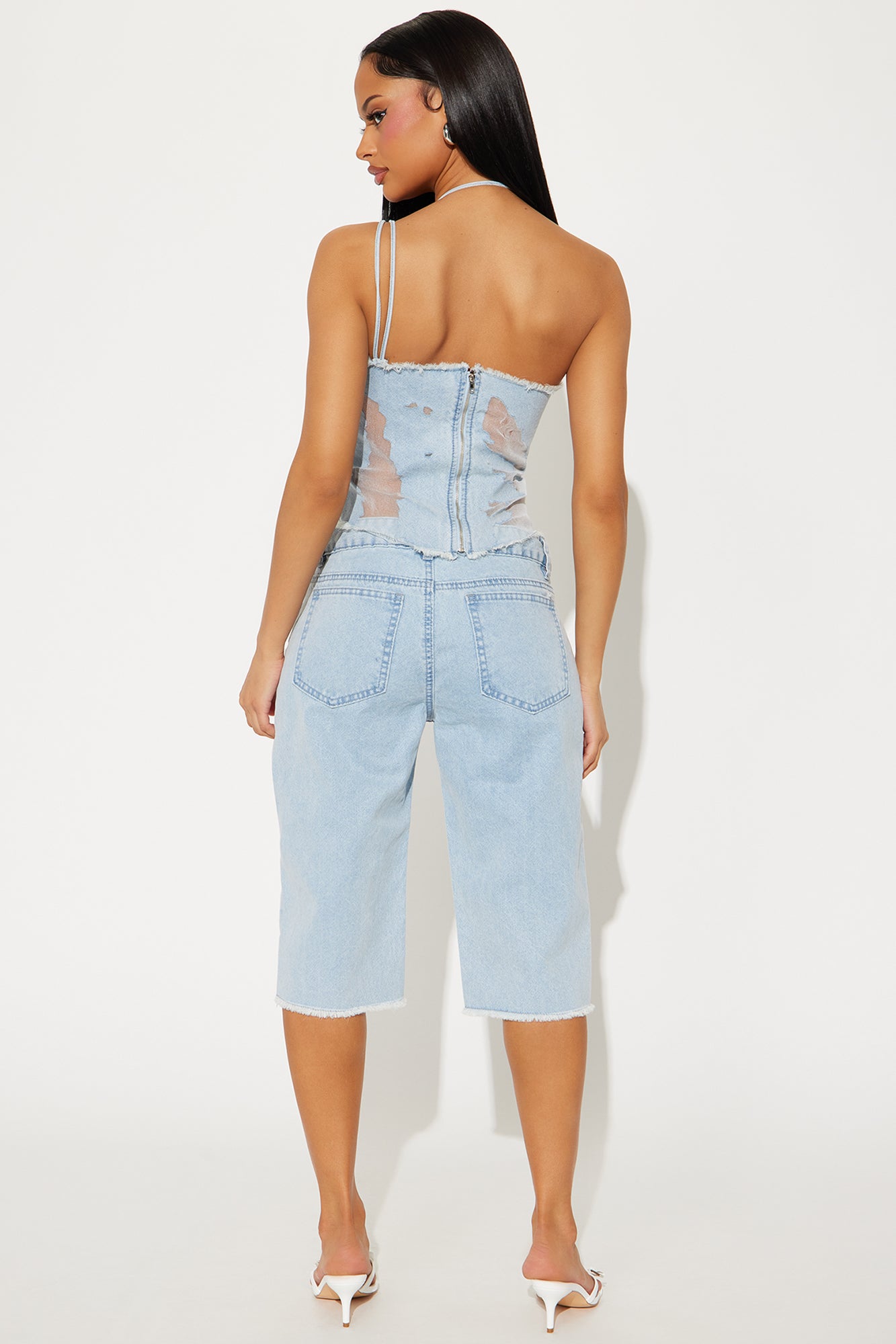 Tia Denim Capri Set - Light Wash - Image 3