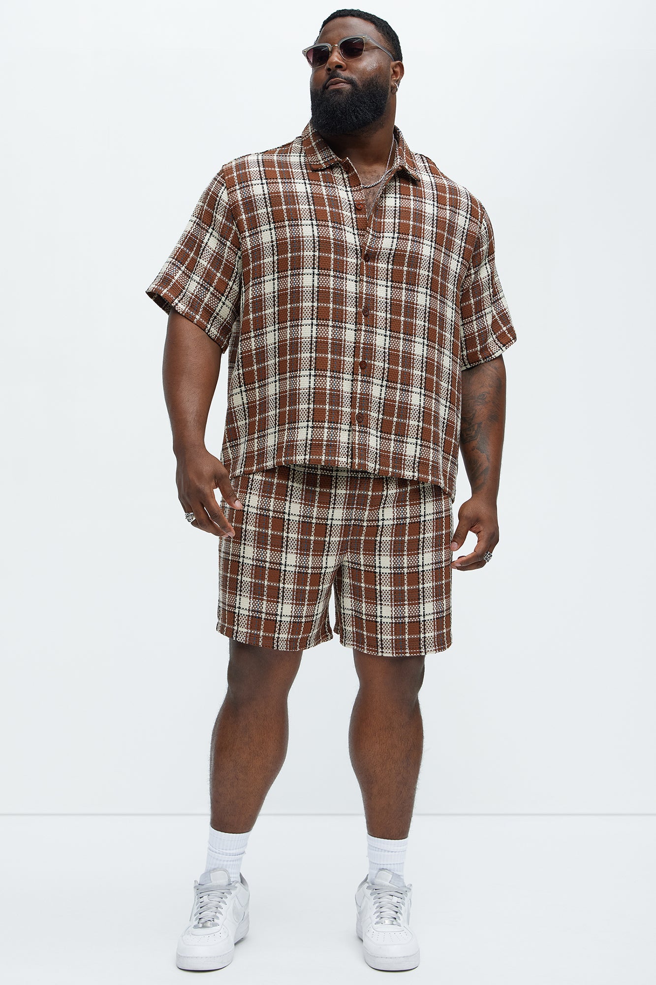 Plaid Basket Weave Volley Shorts - Brown/combo - Image 7