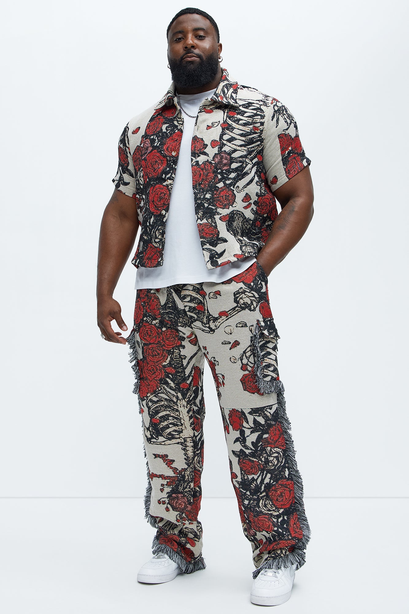 Straight Petals Tapestry Cargo Pants - Red/combo - Image 7
