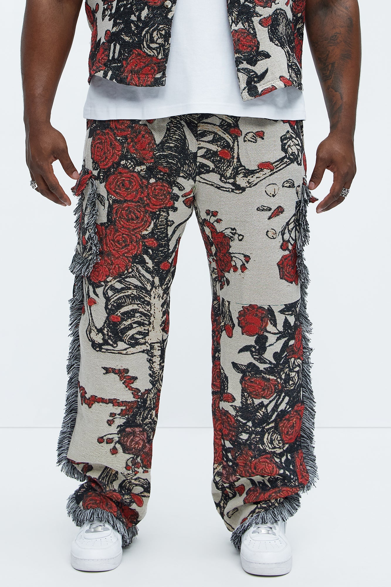 Straight Petals Tapestry Cargo Pants - Red/combo - Image 6