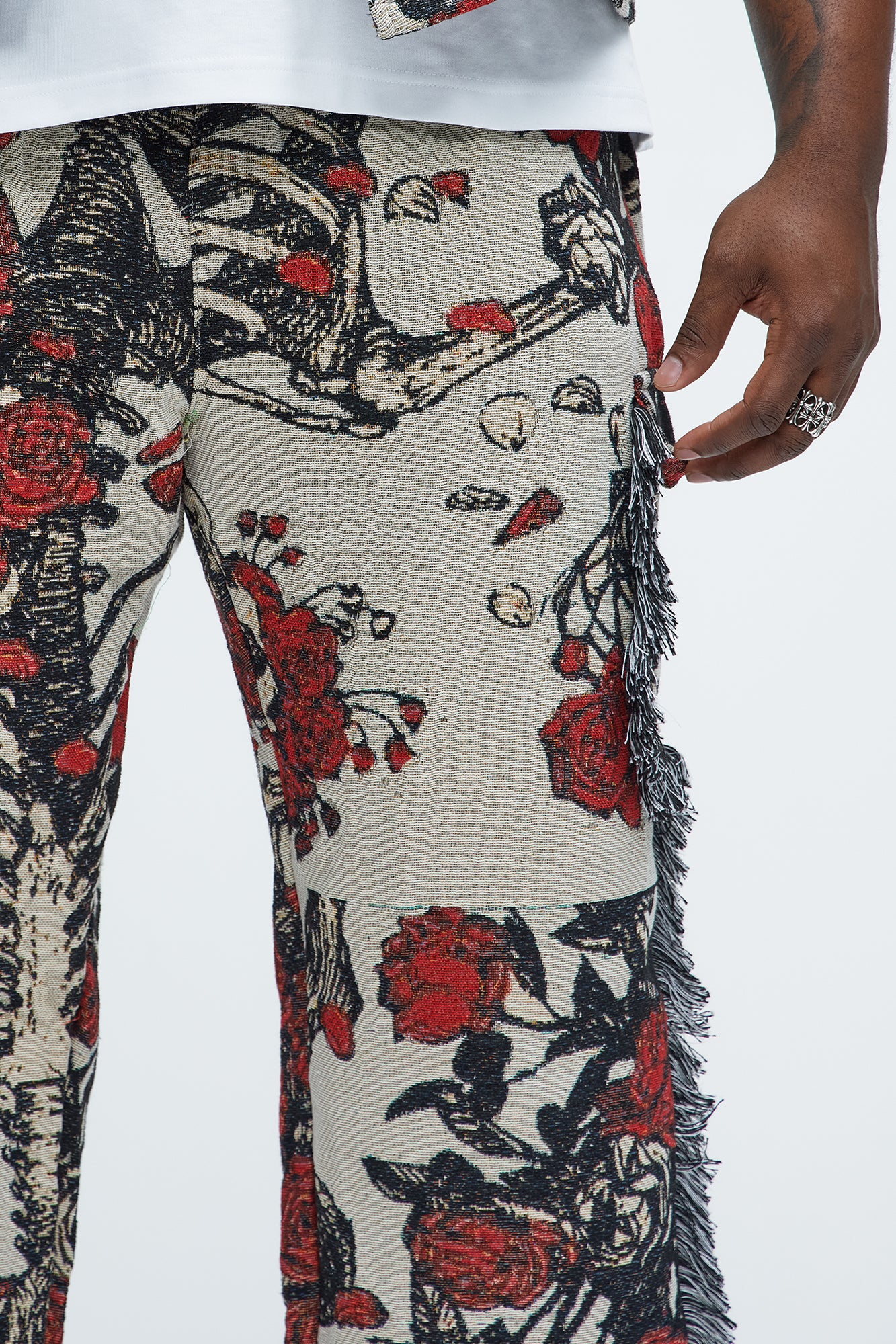 Straight Petals Tapestry Cargo Pants - Red/combo - Image 8