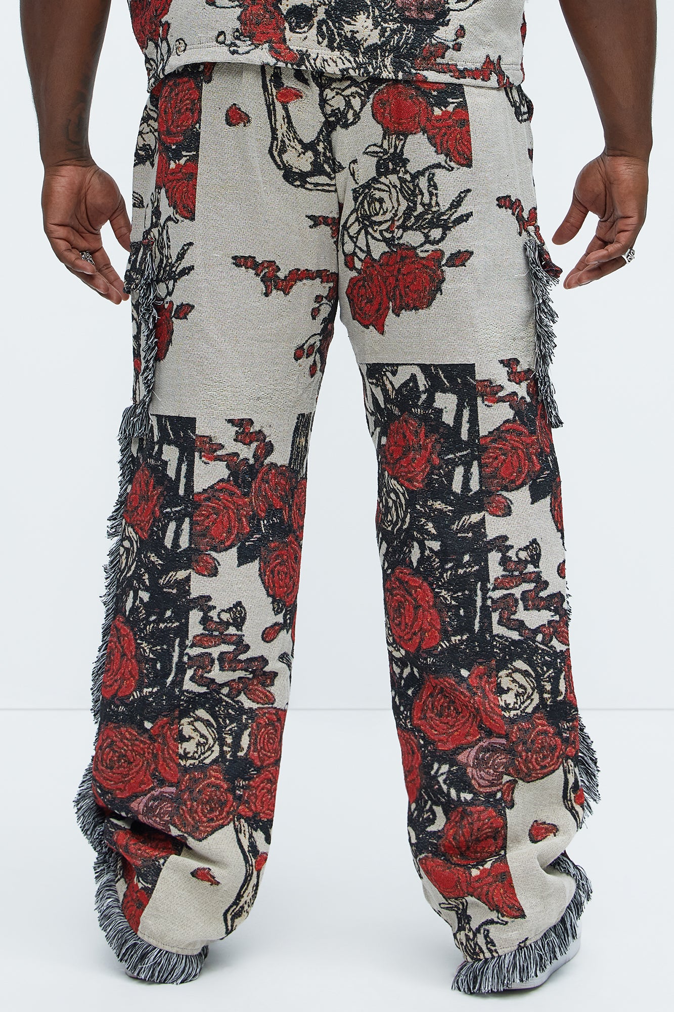 Straight Petals Tapestry Cargo Pants - Red/combo - Image 9