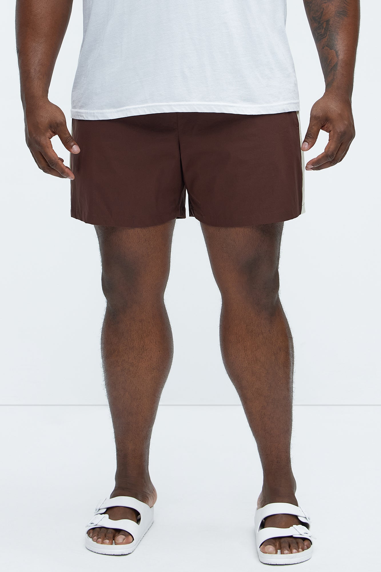 Contrast On The Side Swim Mid Trunk - Brown/combo - Image 5