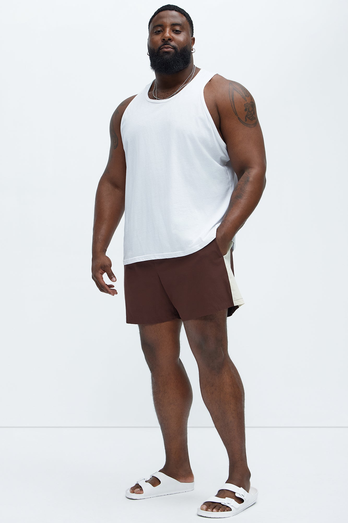 Contrast On The Side Swim Mid Trunk - Brown/combo - Image 6