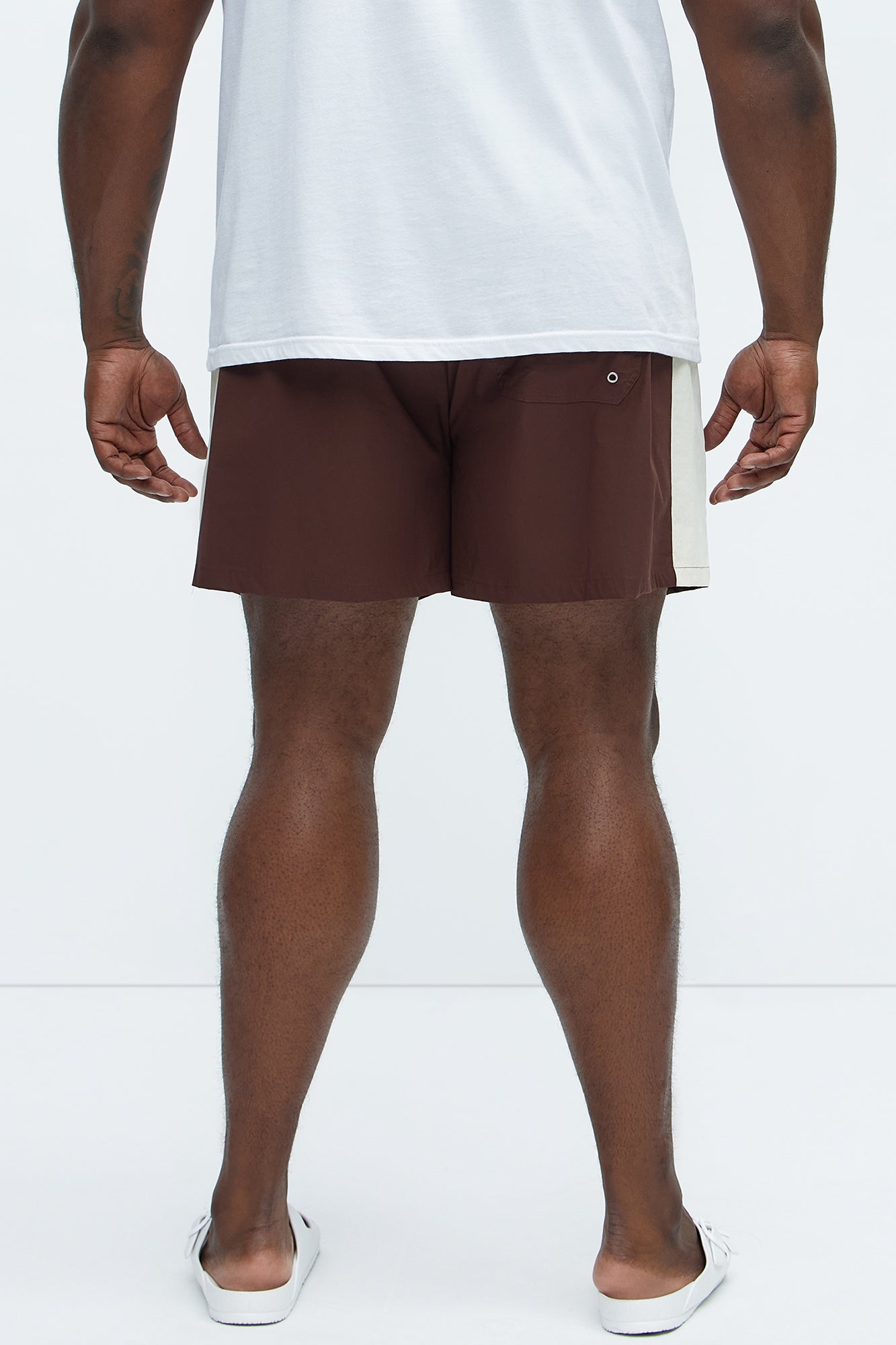 Contrast On The Side Swim Mid Trunk - Brown/combo - Image 8