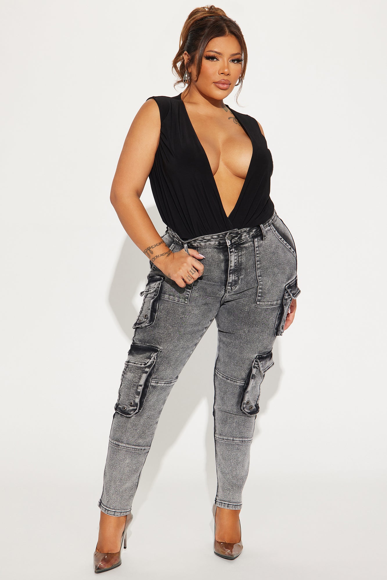 Dealing With It Cargo Stretch Skinny Jeans - Acid Wash Black - Image 5