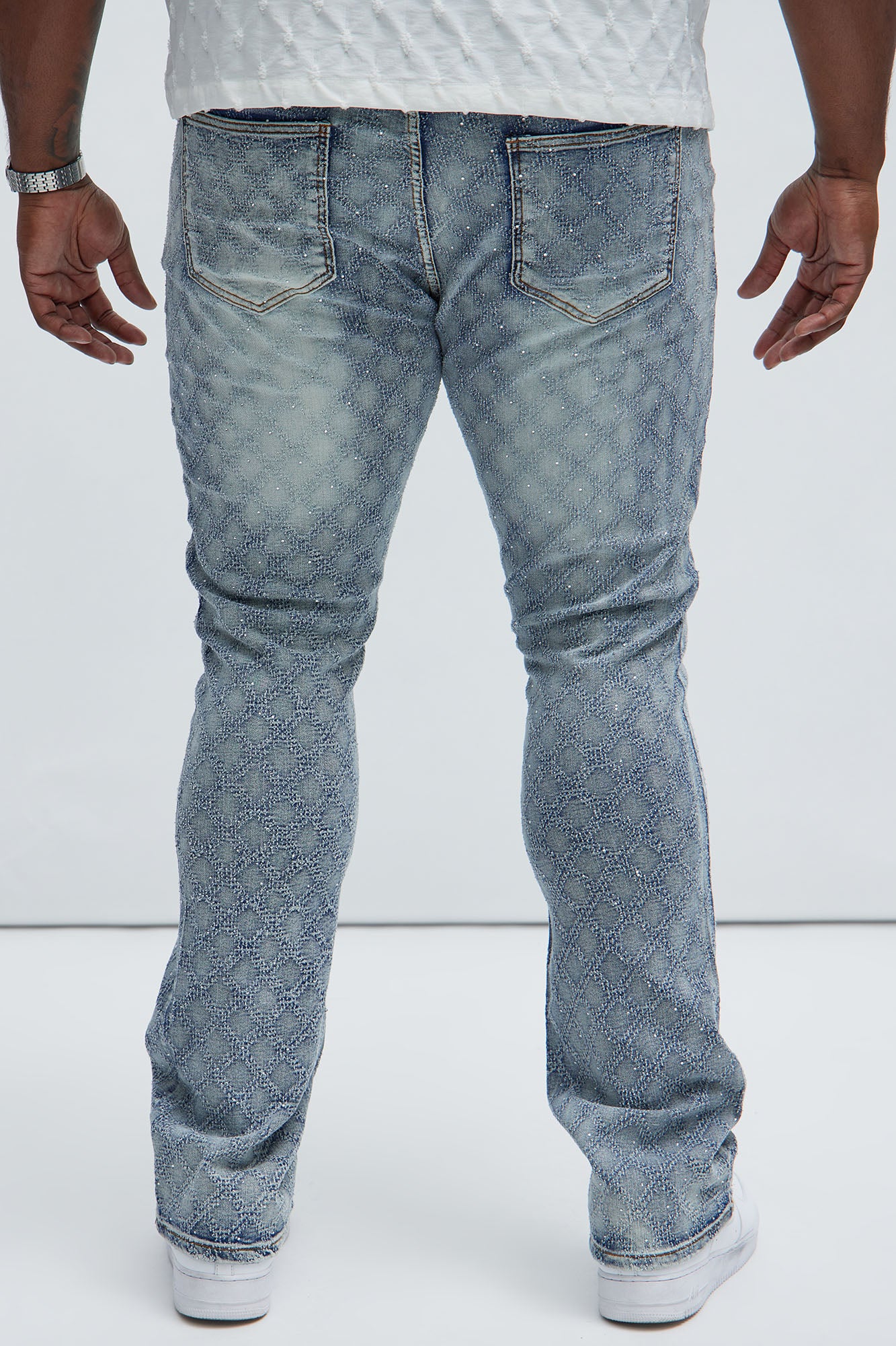 I Be Jeweled Stacked Skinny Flare Jeans - Light Blue - Image 9