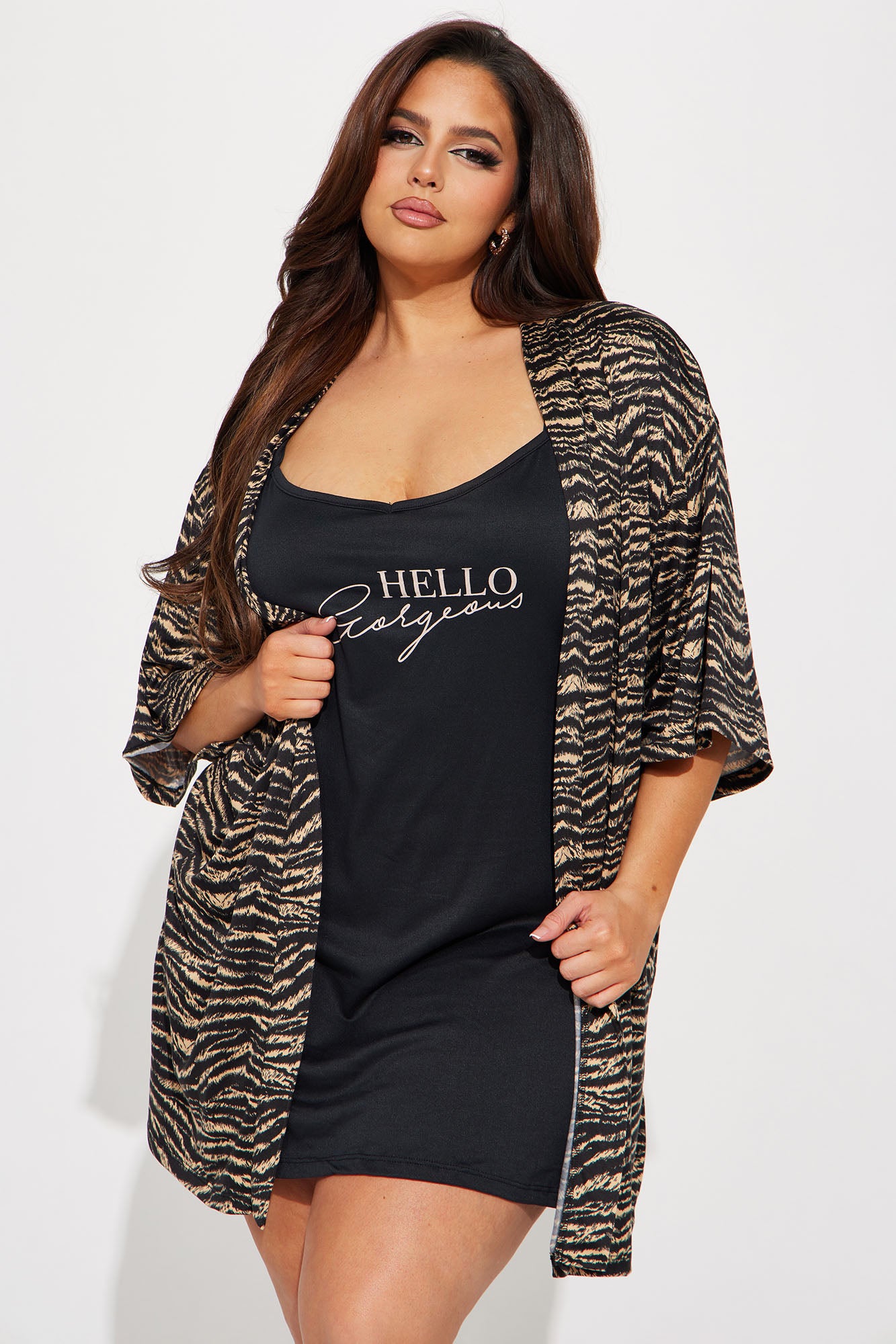 Hello Gorgeous PJ Robe Set - Black/combo - Image 4